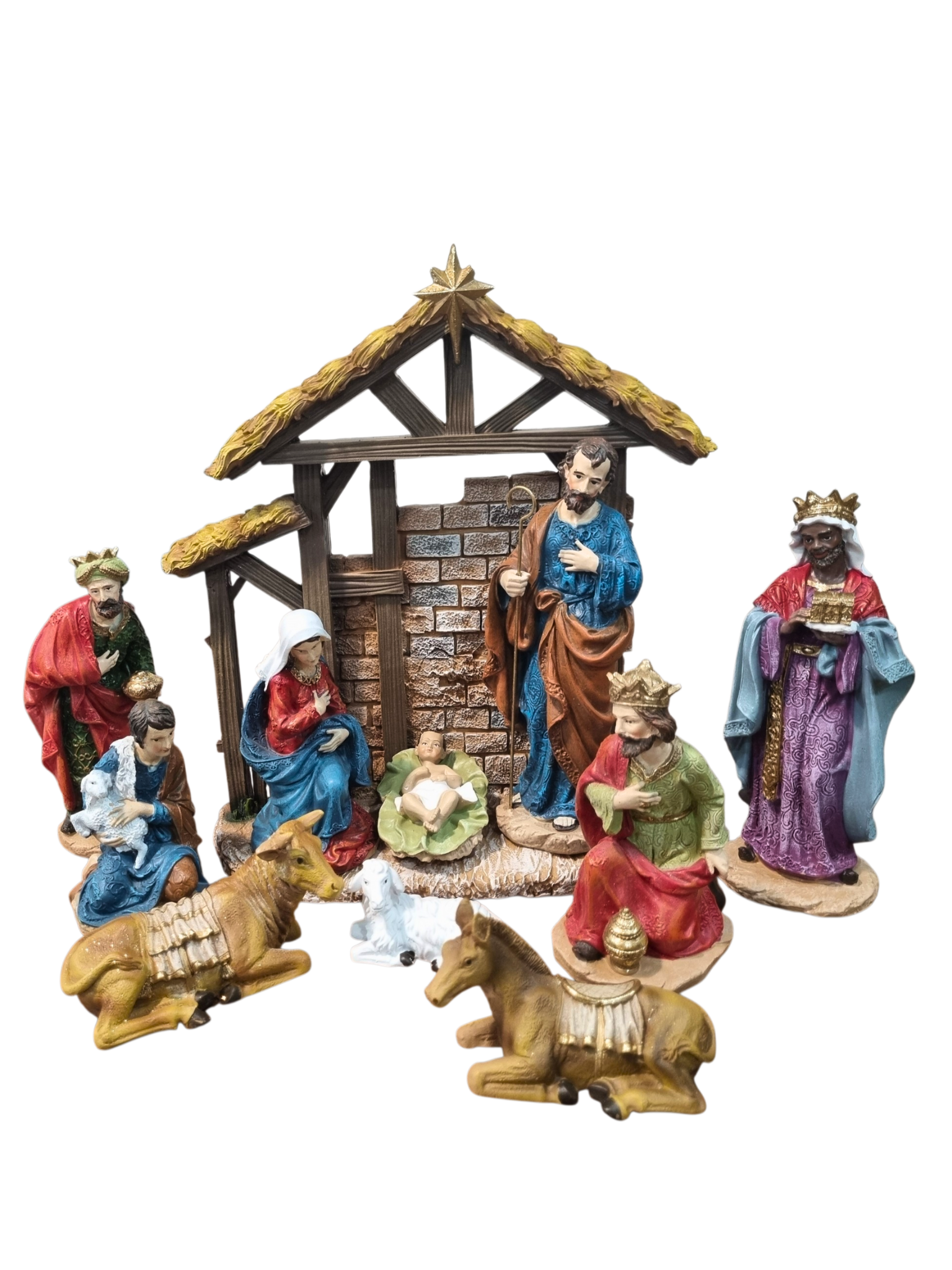 Presépio em Resina com Casinha Colorido 11 peças 20 cm-TerraCotta Arte Sacra
