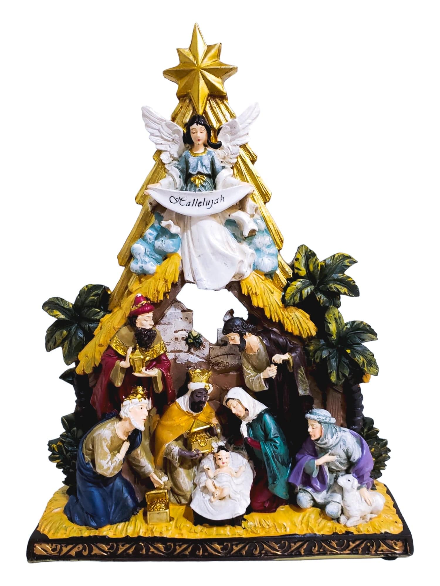 Presépio em Resina com Cenário Árvore e Anjo-TerraCotta Arte Sacra