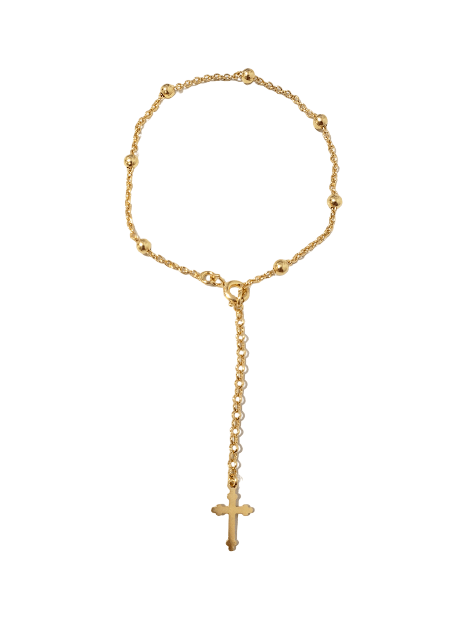 Pulseira Contas com Cruz de Prata de Lei 925 com Banho de Ouro 18 k-TerraCotta Arte Sacra