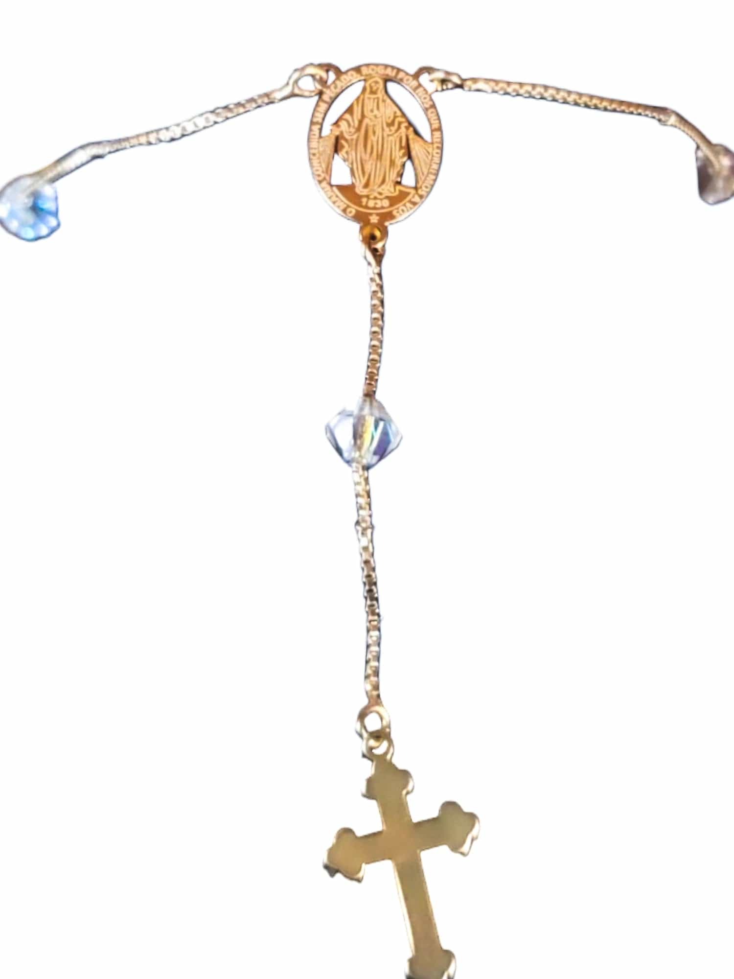 Pulseira Nossa Senhora das Graças com 7 Pedras de Swarovski em Prata de Lei 925 com Banho de Ouro 18K-TerraCotta Arte Sacra