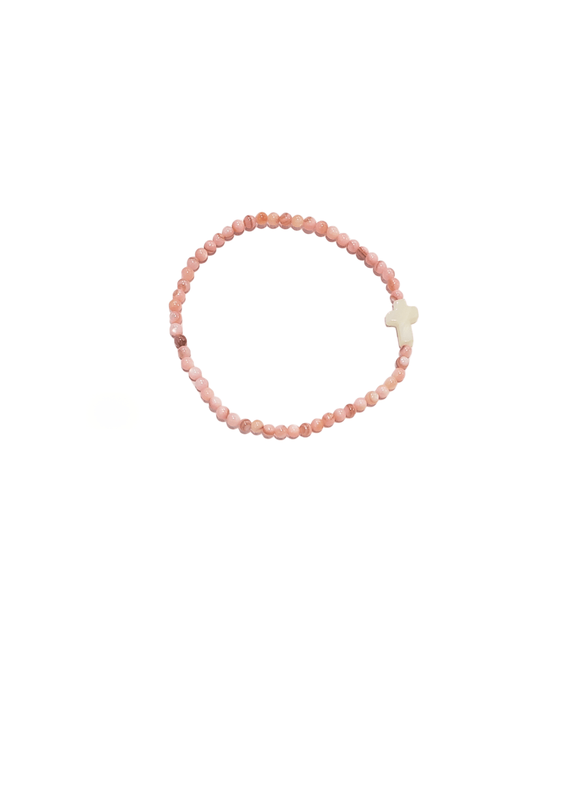 Pulseira de Pedra Natural Quartzo Rosa Com Cruz em Madrepérola-TerraCotta Arte Sacra