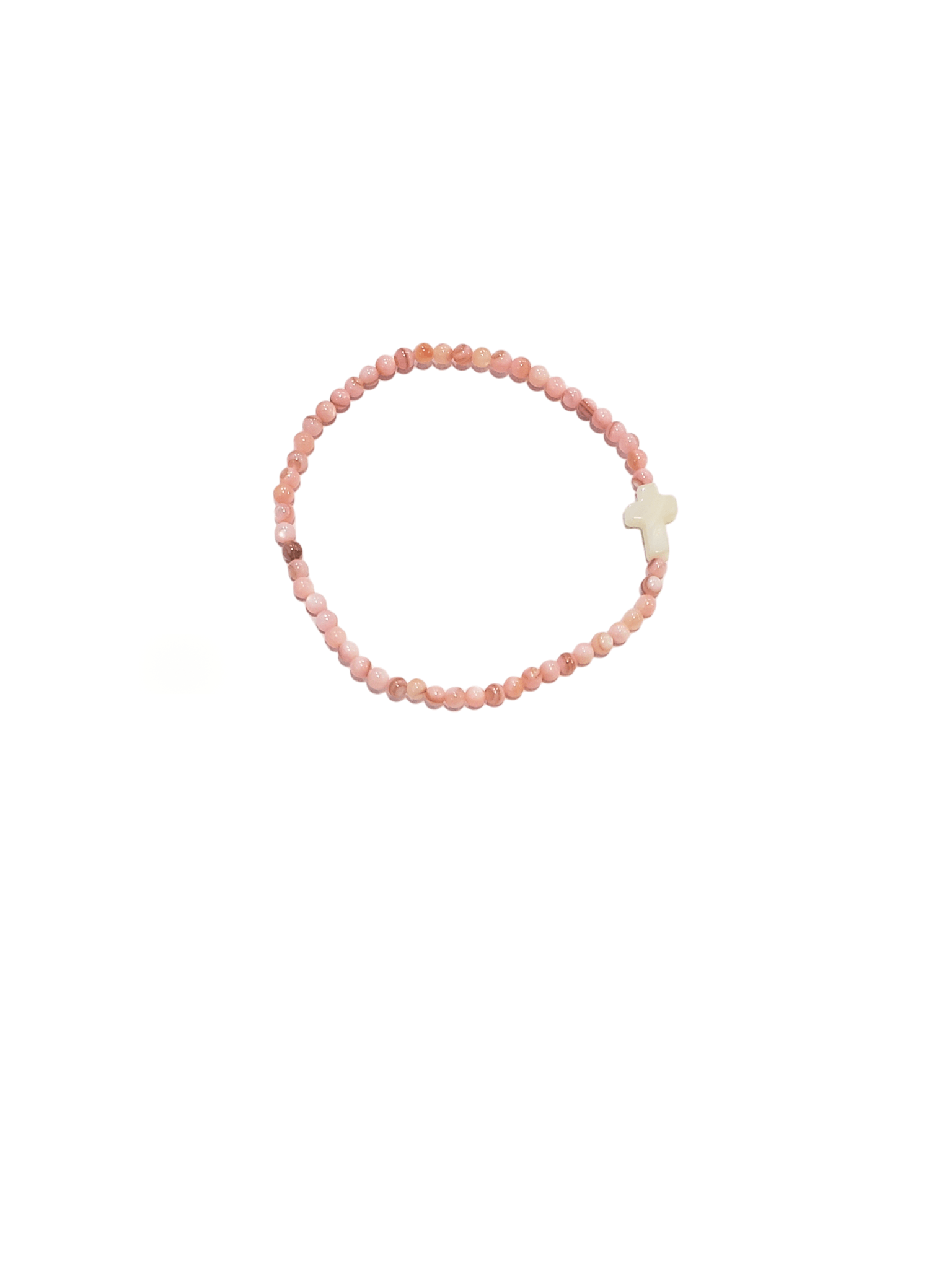 Pulseira de Pedra Natural Quartzo Rosa Com Cruz em Madrepérola-TerraCotta Arte Sacra