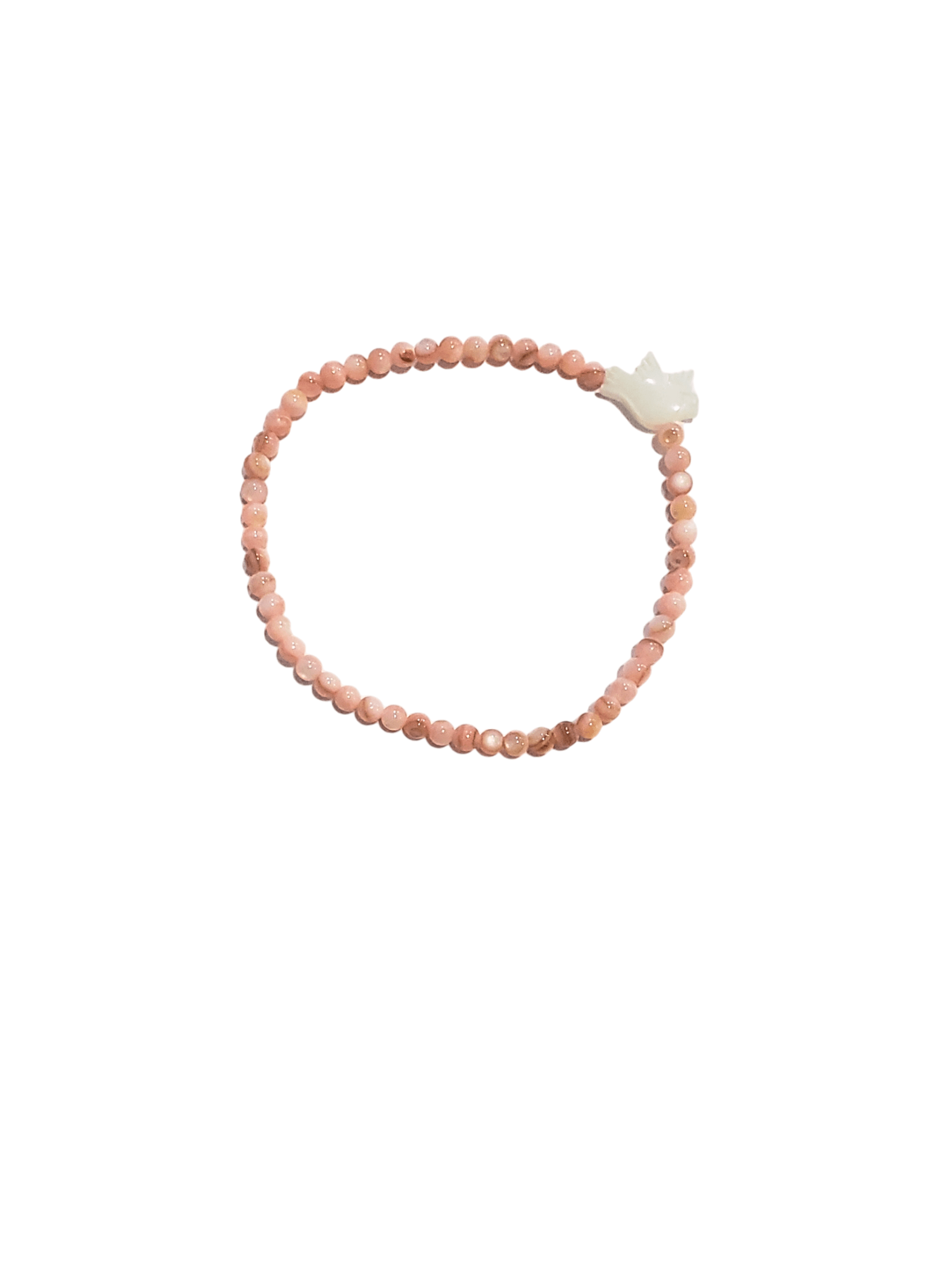 Pulseira de Pedra Natural Quartzo Rosa Com Espírito Santo em Madrepérola-TerraCotta Arte Sacra