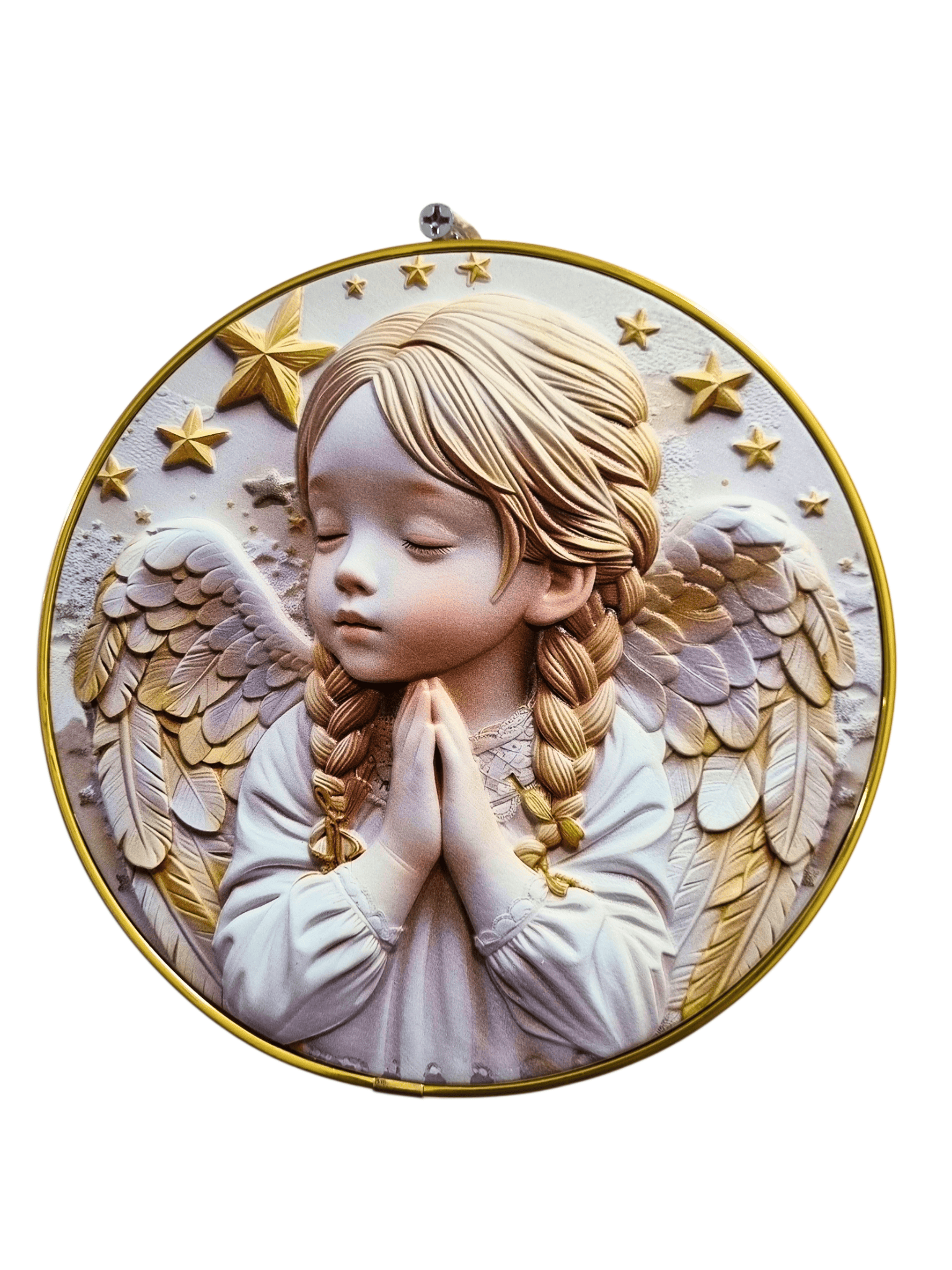 Quadro Anjo da Guarda em Porcelana 20 cm-TerraCotta Arte Sacra