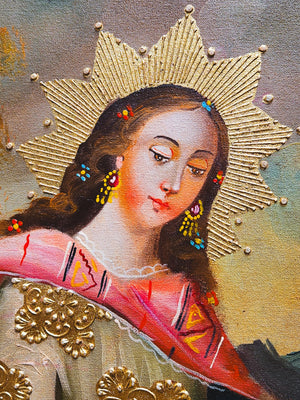 Quadro Cusquenho da Sagrada Família-TerraCotta Arte Sacra