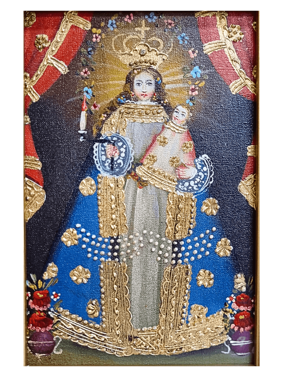 Quadro Cusquenho de Nossa Senhora das Candeias 23,5 cm x 18,5 cm-TerraCotta Arte Sacra