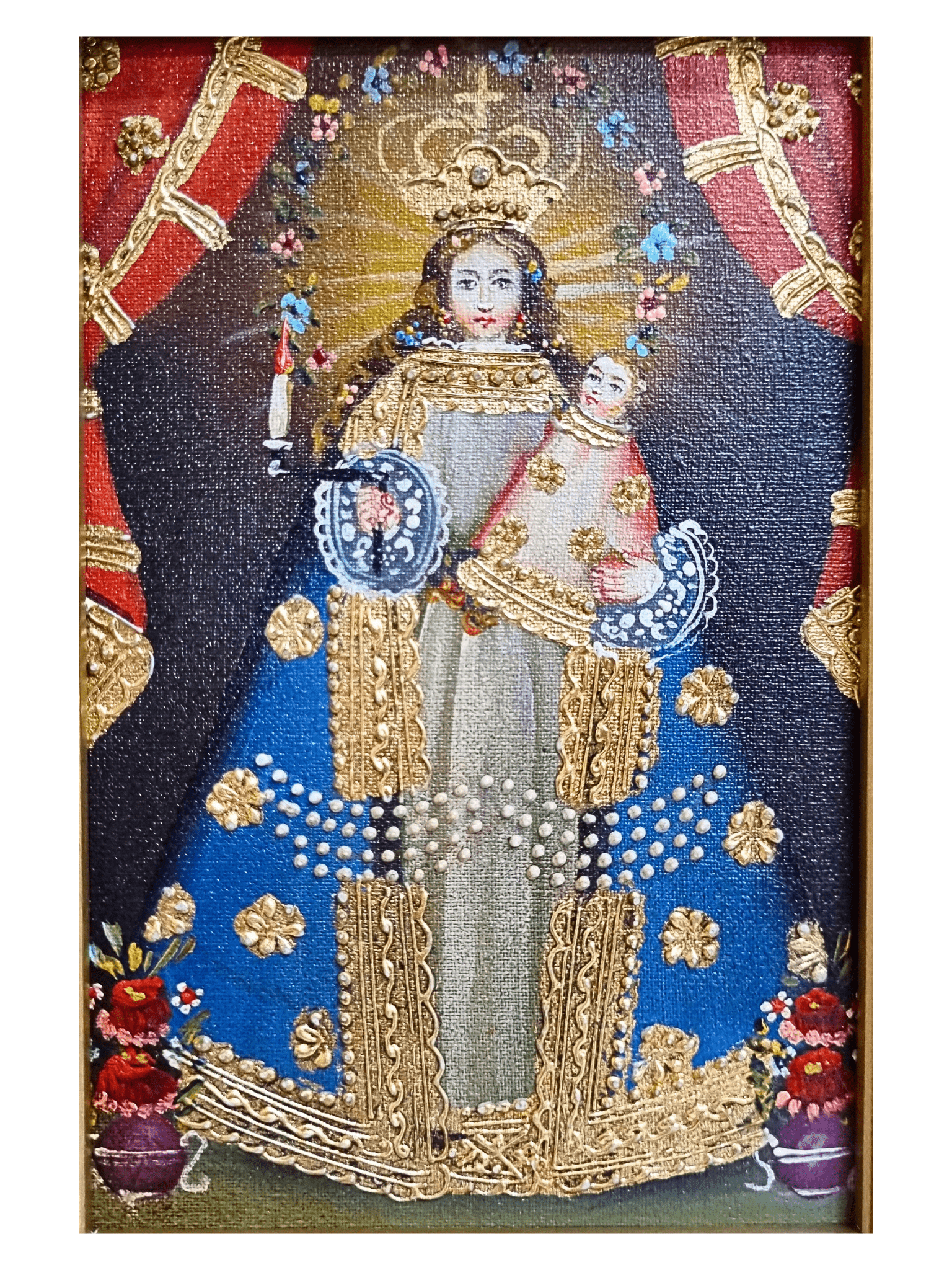 Quadro Cusquenho de Nossa Senhora das Candeias 23,5 cm x 18,5 cm-TerraCotta Arte Sacra