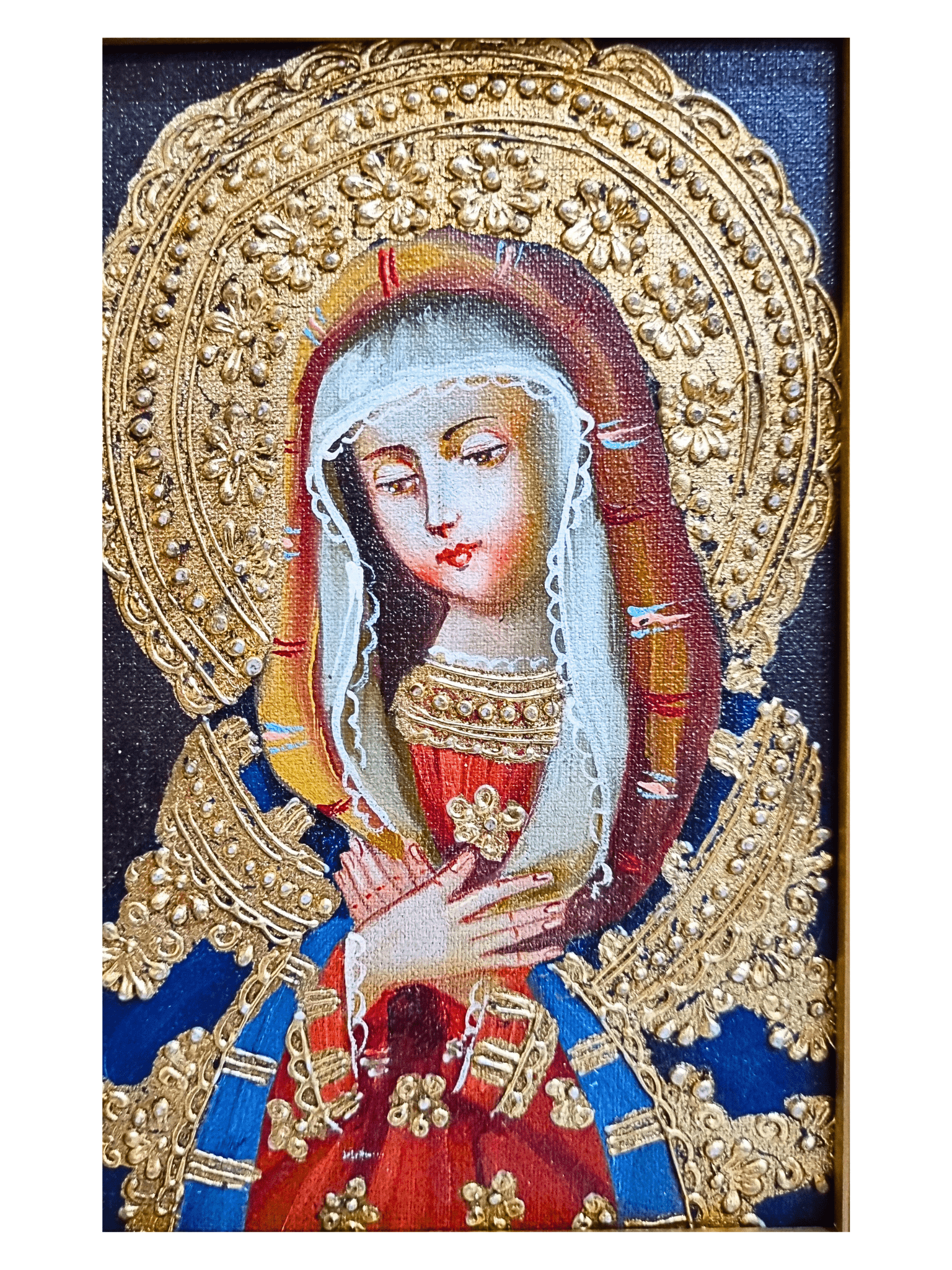 Quadro Cusquenho de Nossa Senhora das Dores 23,5 cm x 18,5 cm-TerraCotta Arte Sacra