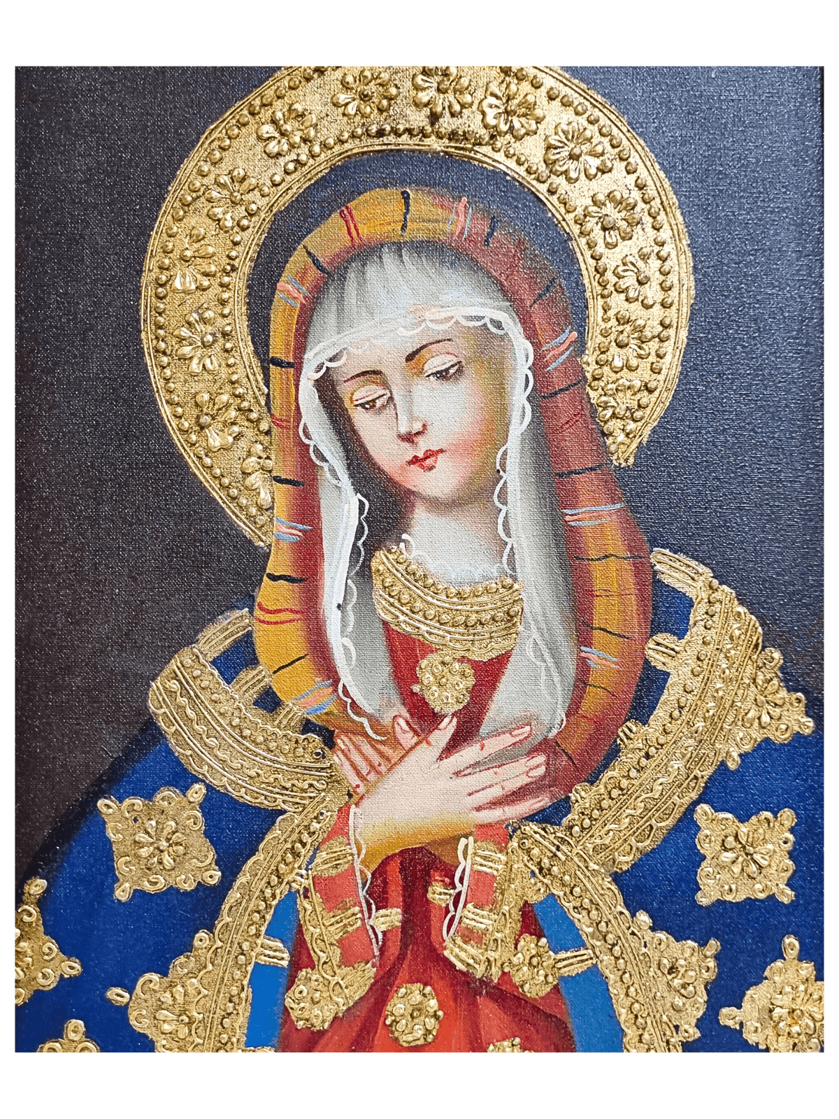 Quadro Cusquenho de Nossa Senhora das Dores 35 cm x 19,5 cm-TerraCotta Arte Sacra