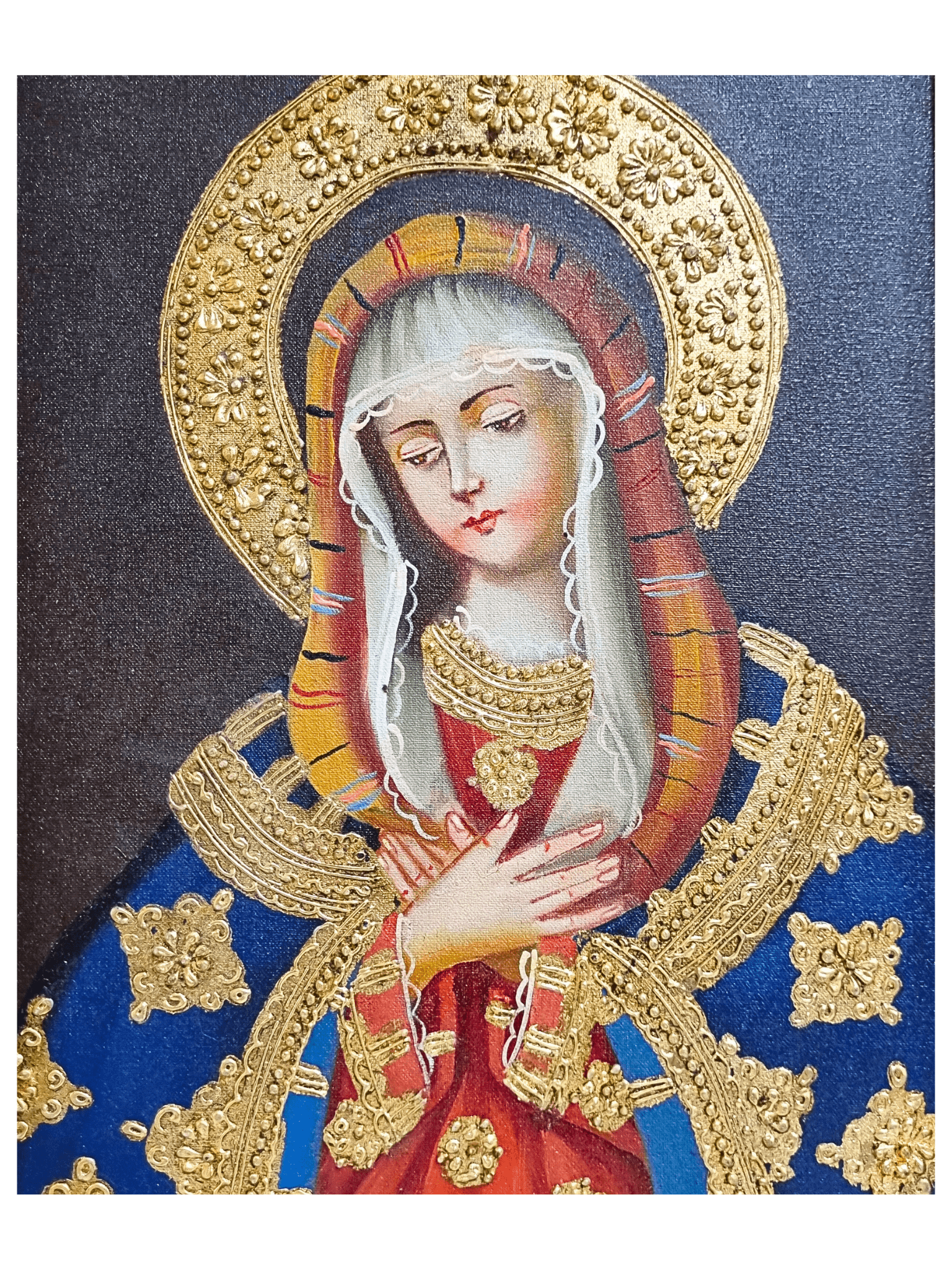 Quadro Cusquenho de Nossa Senhora das Dores 35 cm x 19,5 cm-TerraCotta Arte Sacra