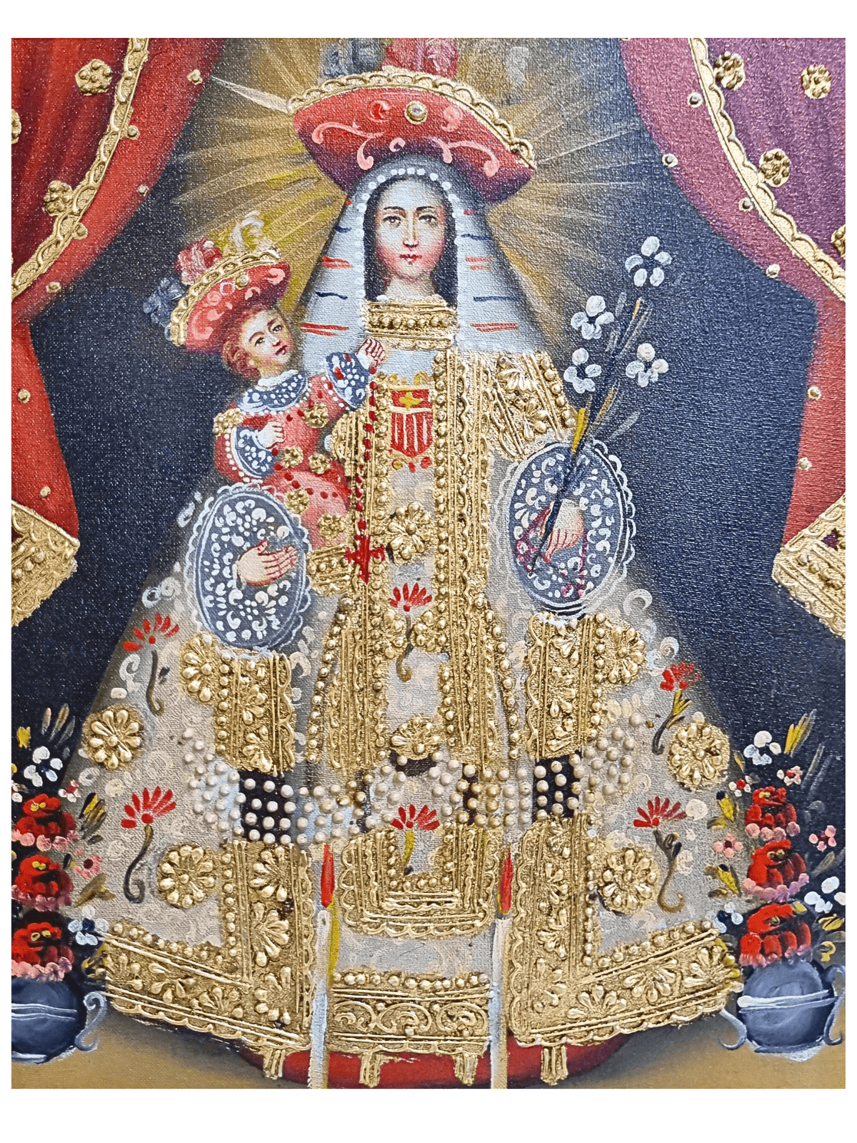 Quadro Cusquenho de Nossa Senhora das Mercês 23,5 cm x 18,5 cm-TerraCotta Arte Sacra