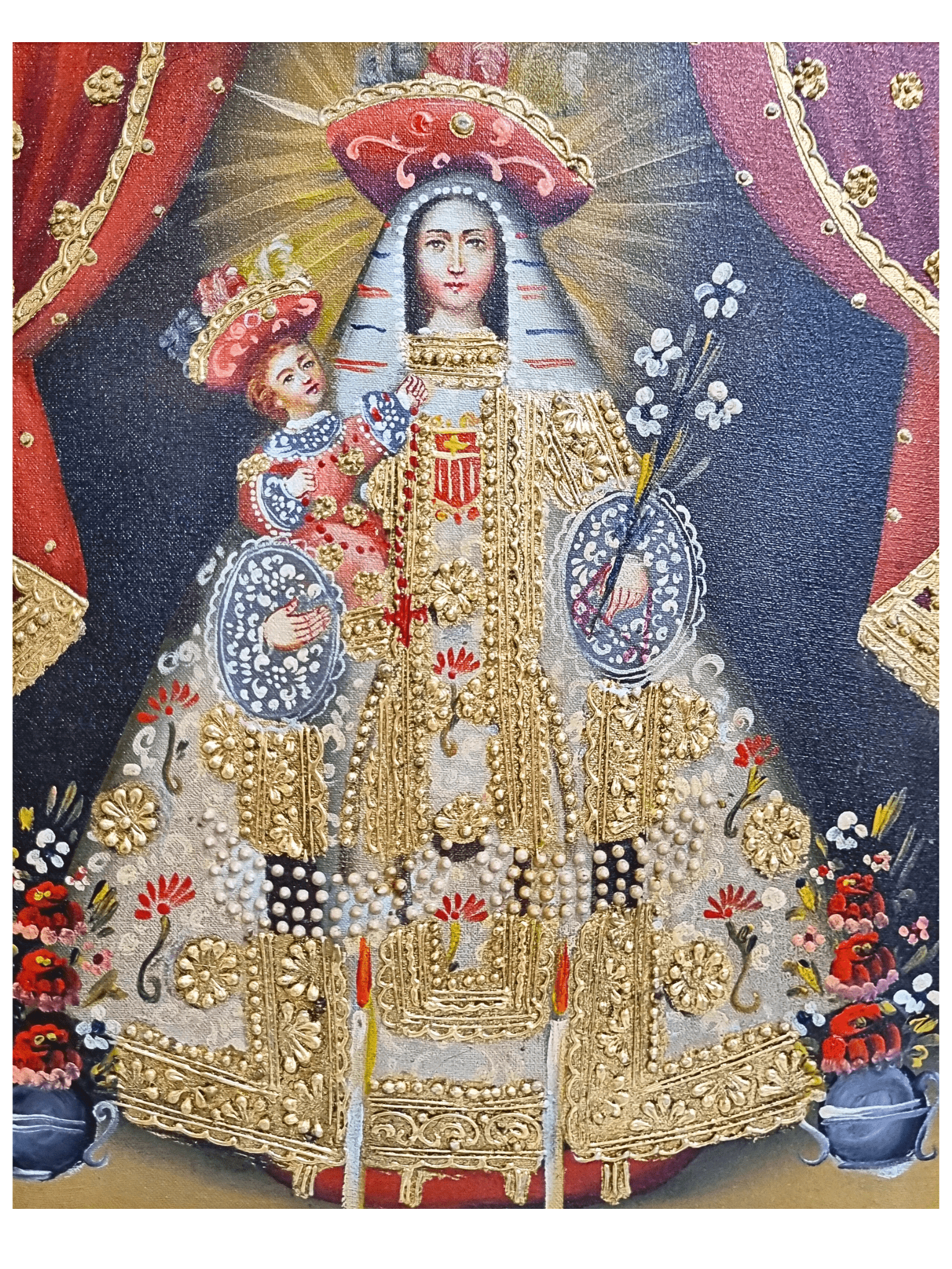 Quadro Cusquenho de Nossa Senhora das Mercês 23,5 cm x 18,5 cm-TerraCotta Arte Sacra