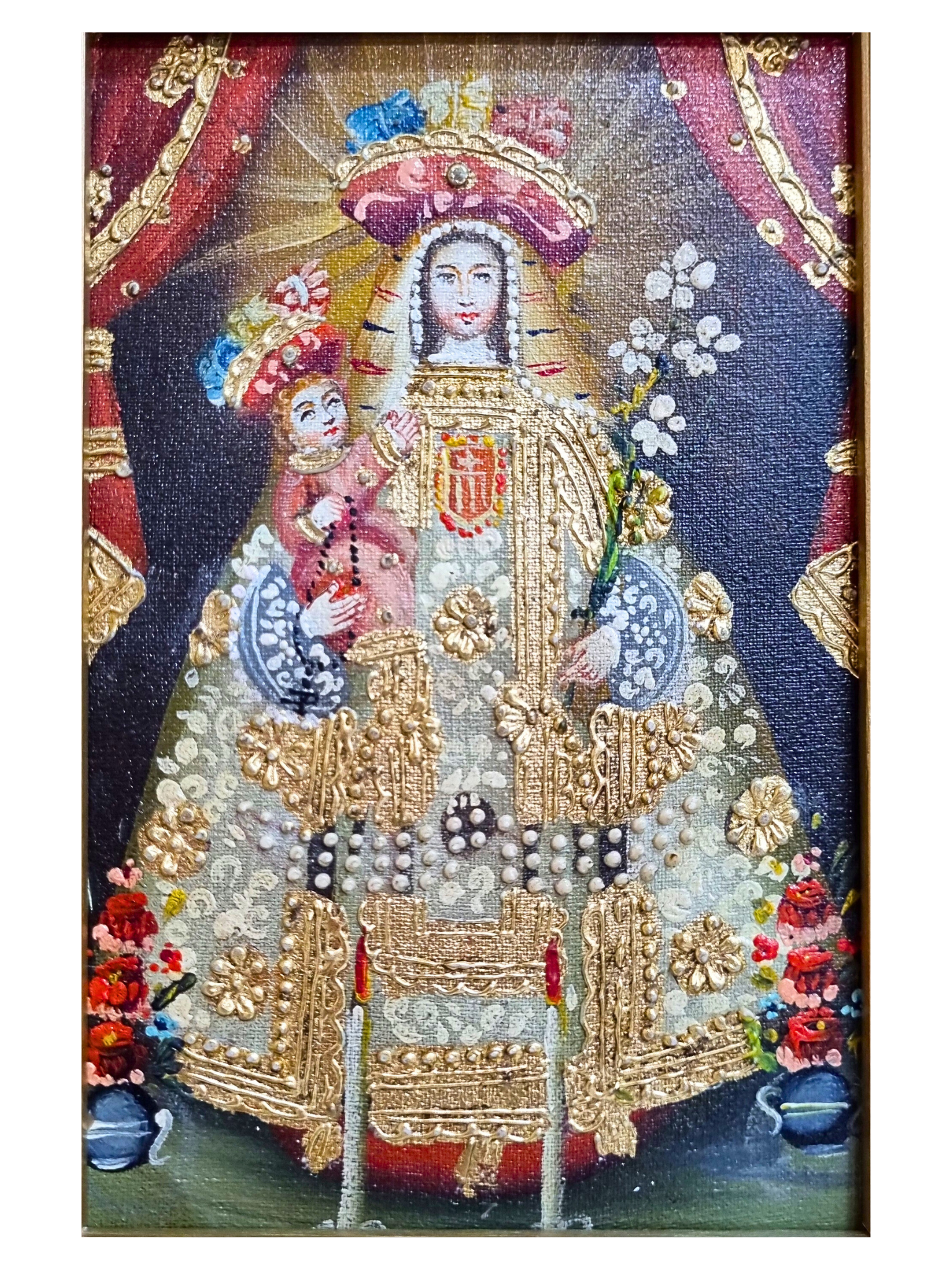 Quadro Cusquenho de Nossa Senhora das Mercês 35 cm x 19,5 cm-TerraCotta Arte Sacra
