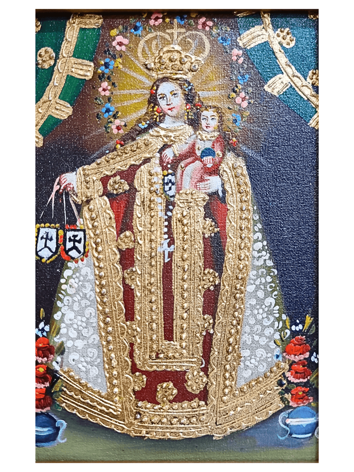 Quadro Cusquenho de Nossa Senhora do Carmo 23,5 cm x 18,5 cm-TerraCotta Arte Sacra