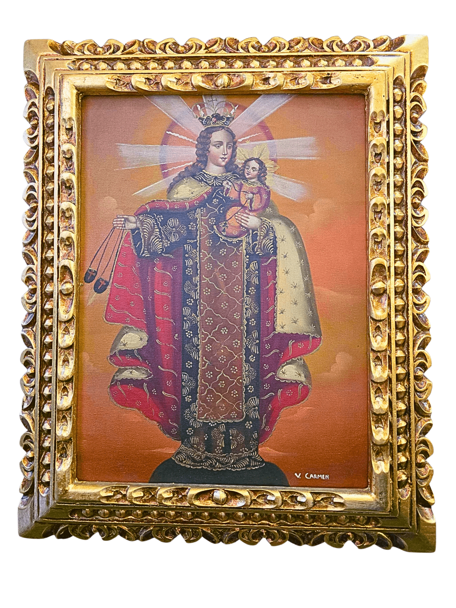 Quadro Cusquenho de Nossa Senhora do Carmo-TerraCotta Arte Sacra