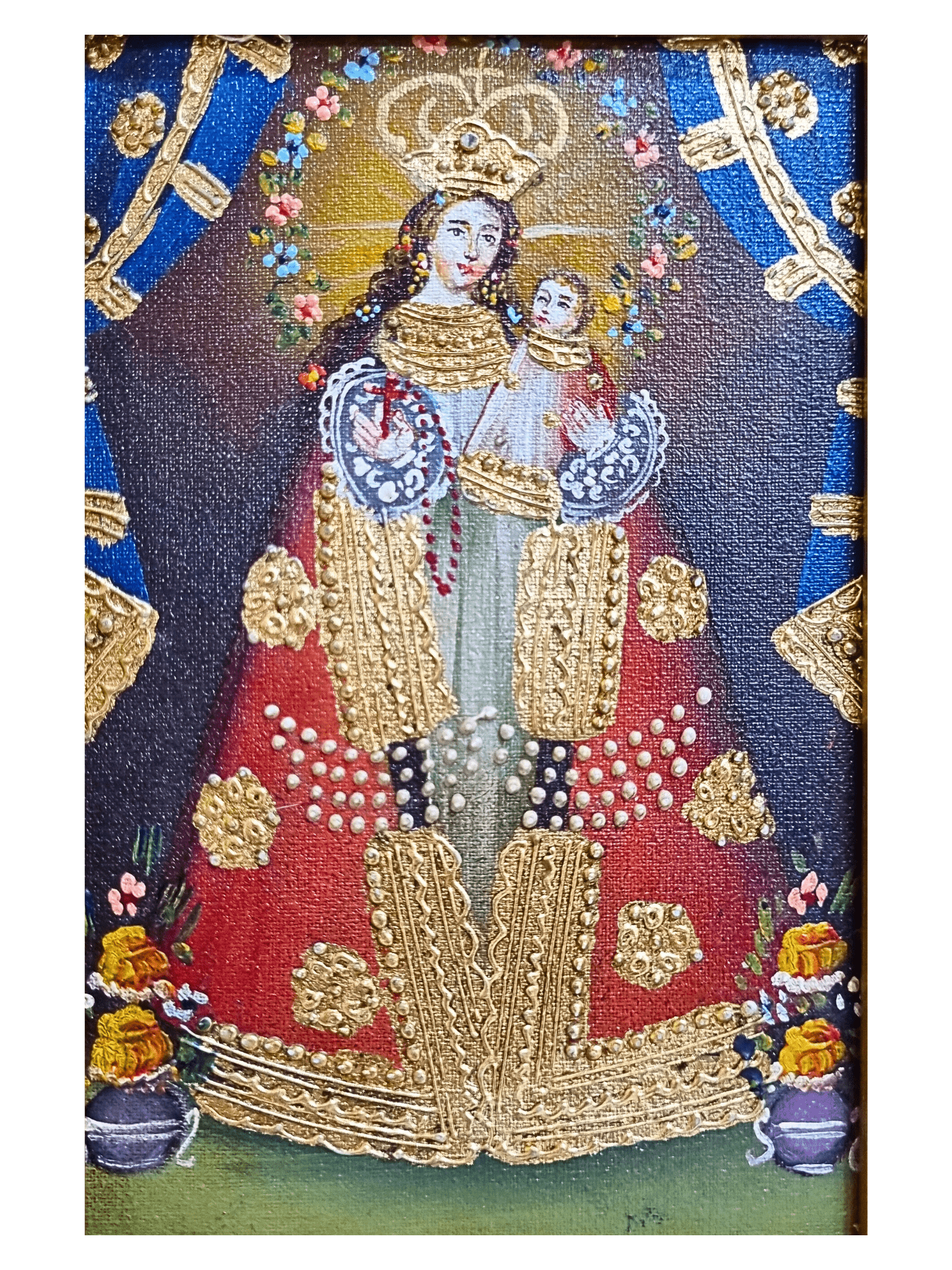 Quadro Cusquenho de Nossa Senhora do Rosário 23,5 cm x 18,5 cm-TerraCotta Arte Sacra