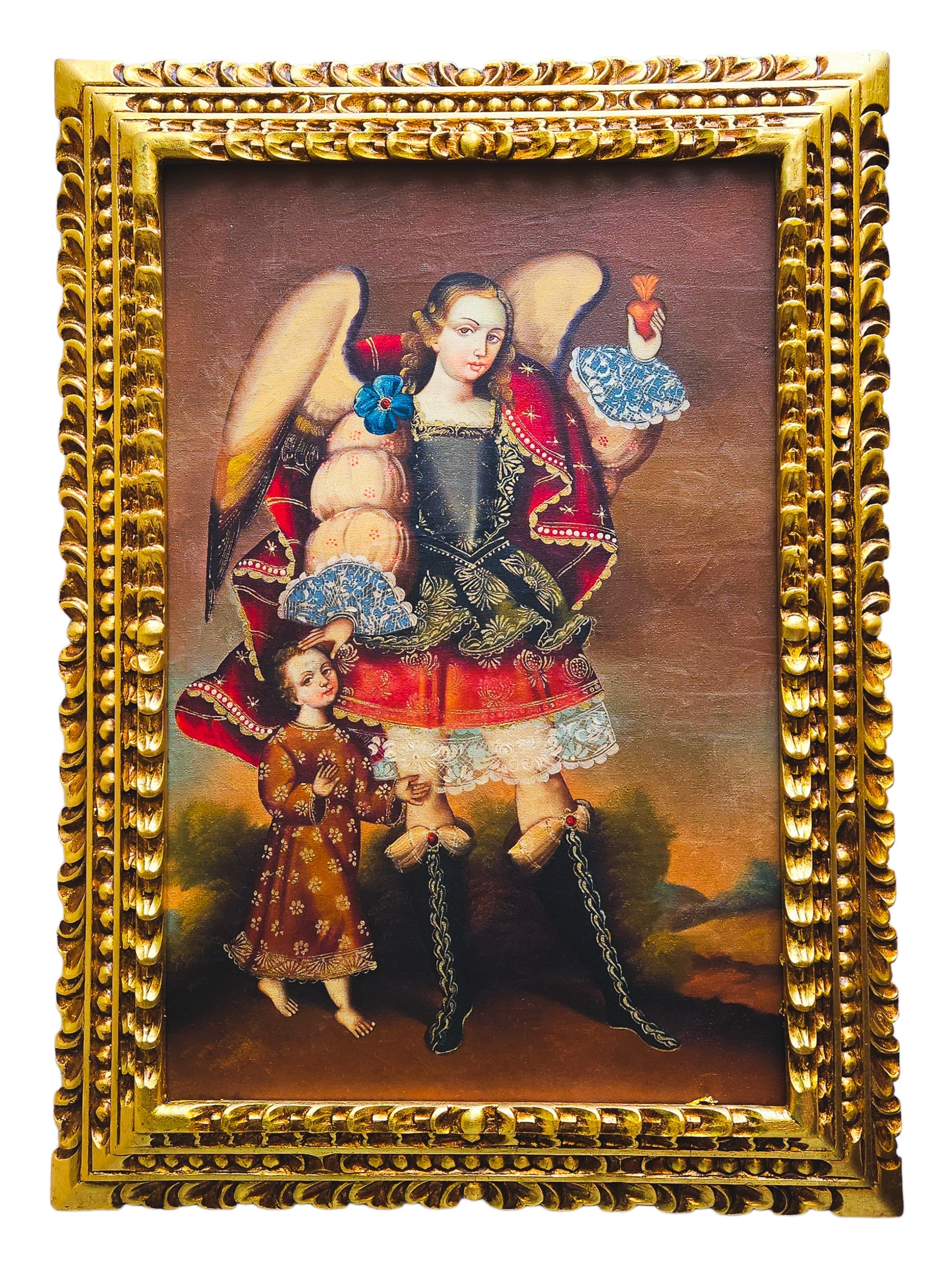Quadro Cusquenho de São Rafael com Tobias-TerraCotta Arte Sacra