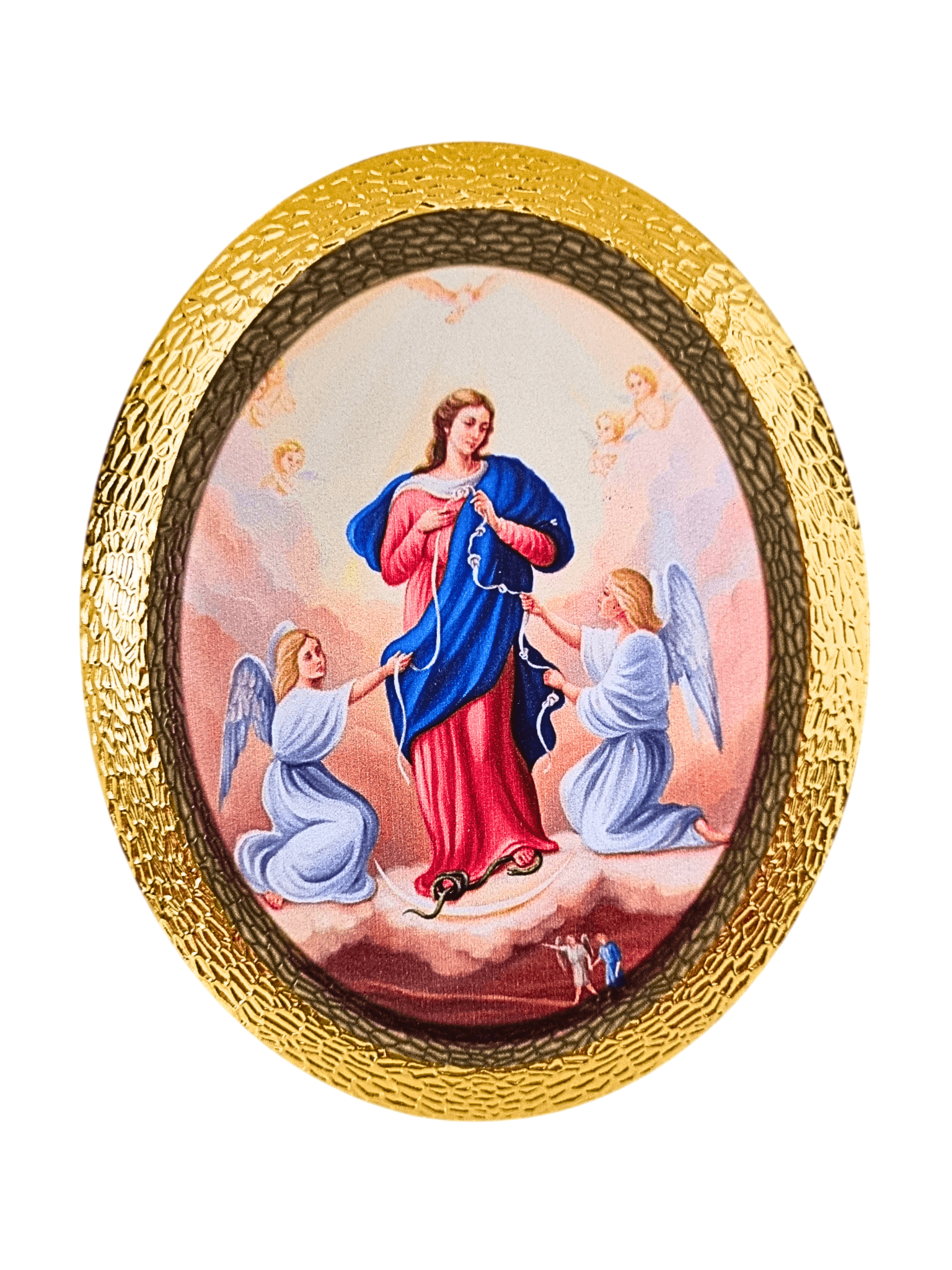 Quadro Italiano Oval Nossa Senhora Desatadora dos Nós 14,05 x 11,5cm-TerraCotta Arte Sacra