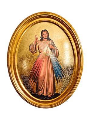 Quadro Italiano Oval com Folhas de Ouro Jesus Misericordioso 36,5 x 29cm-TerraCotta Arte Sacra