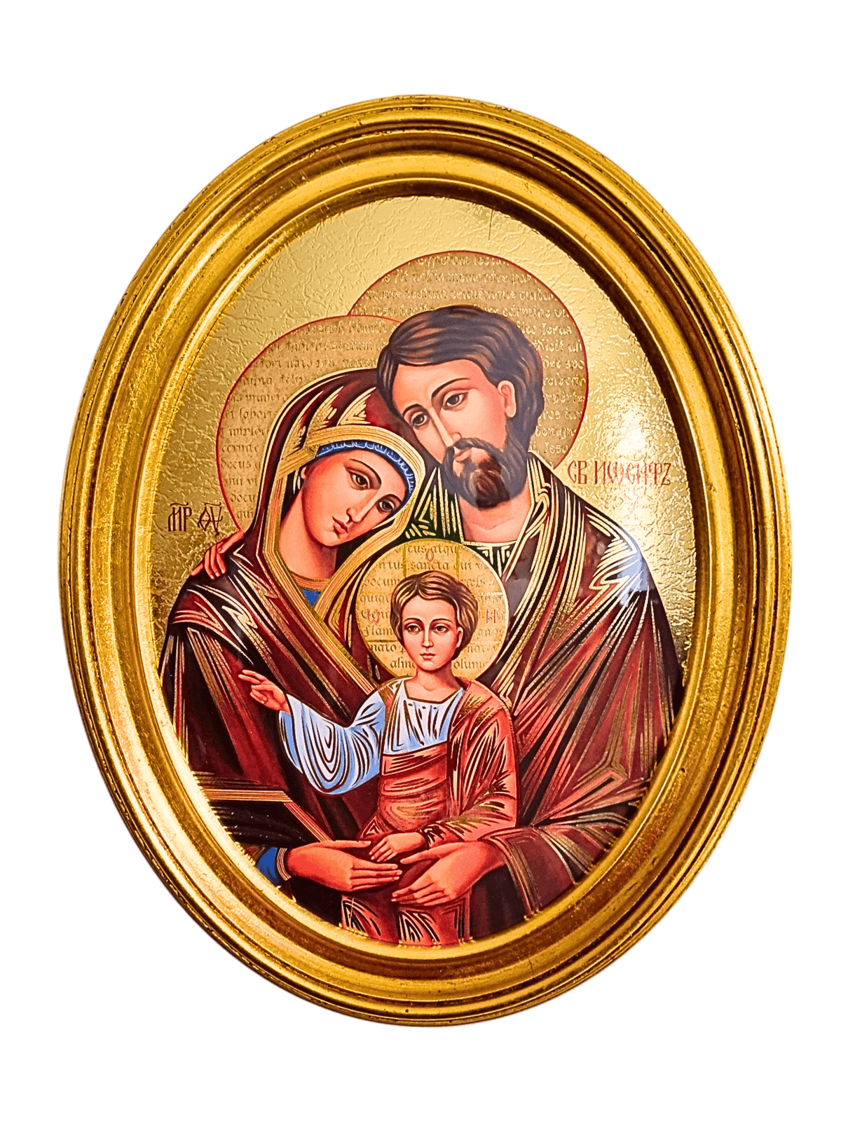 Quadro Italiano Oval com Folhas de Ouro Sagrada Família 36,5 x 29cm-TerraCotta Arte Sacra