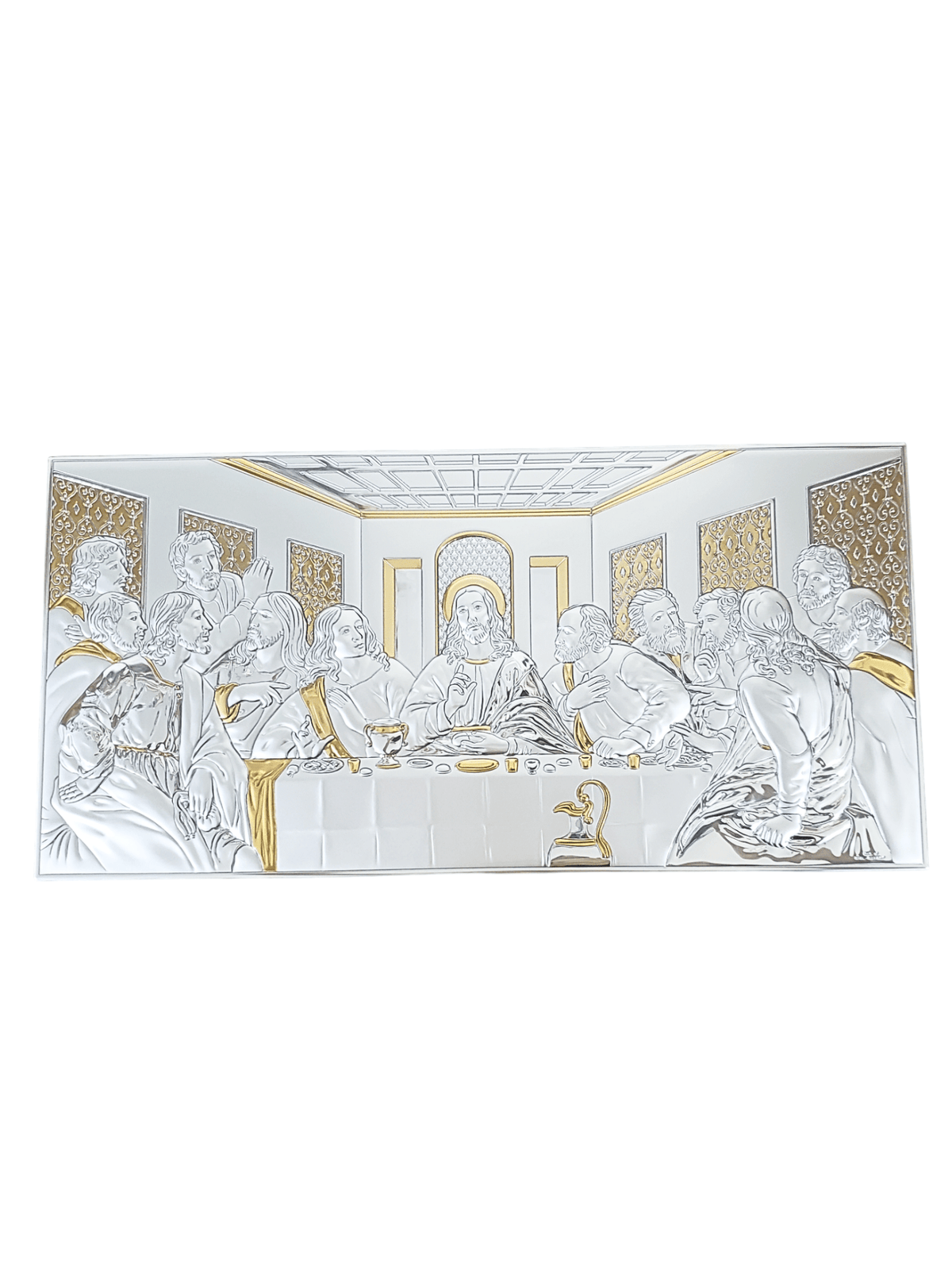 Quadro Italiano Santa Ceia em Prata 50 (L) x 25 cm (A)-TerraCotta Arte Sacra