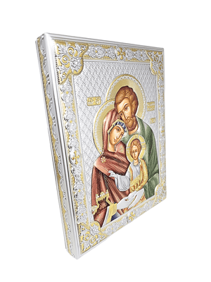 Quadro Italiano de Prata Ícone Sagrada Família Colorido 24 cm x 30 cm-TerraCotta Arte Sacra
