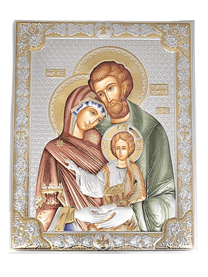 Quadro Italiano de Prata Ícone Sagrada Família Colorido 24 cm x 30 cm-TerraCotta Arte Sacra