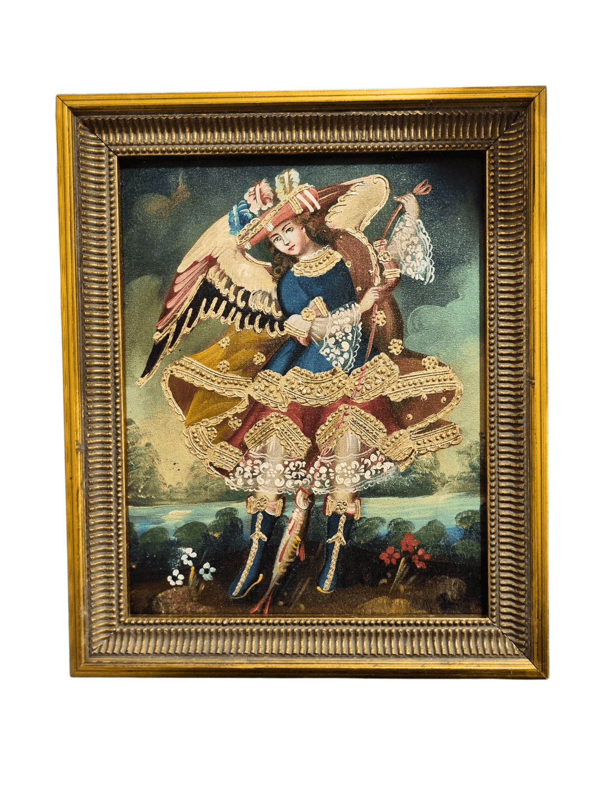 Quadro com Pintura Cusquenha de São Rafael Arcanjo-TerraCotta Arte Sacra