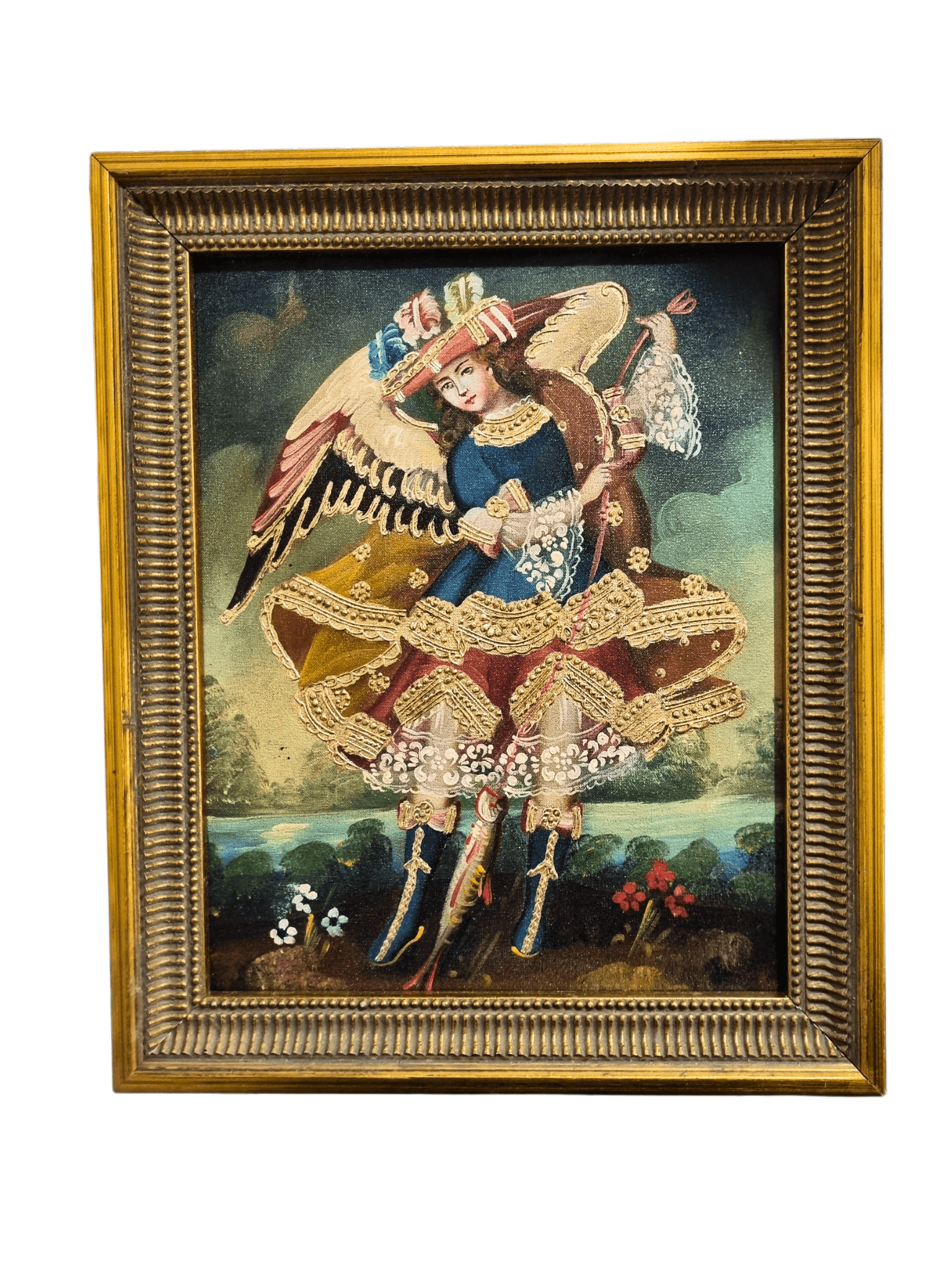 Quadro com Pintura Cusquenha de São Rafael Arcanjo-TerraCotta Arte Sacra