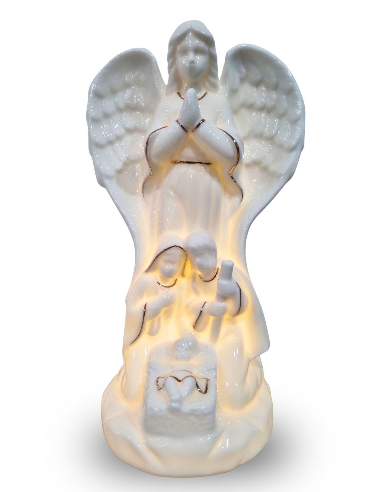 Sagrada Família com Anjo em Porcelana com Led 26 x 11 cm-TerraCotta Arte Sacra