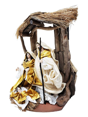 Sagrada Família com Vestes Dourada e Branca e Estábulo-TerraCotta Arte Sacra