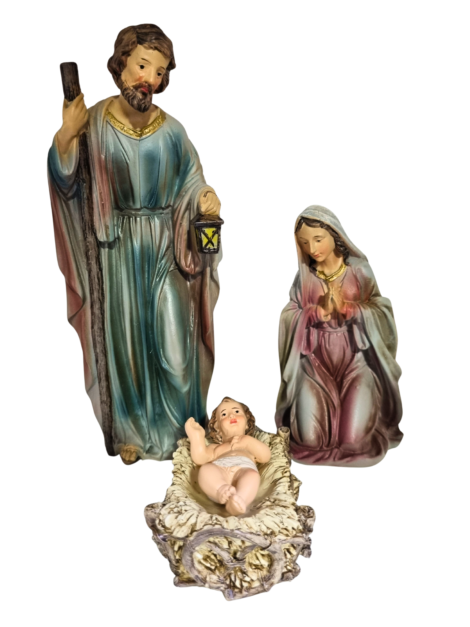 Sagrada Família em Resina Esverdeado 20 cm 3 peças-TerraCotta Arte Sacra