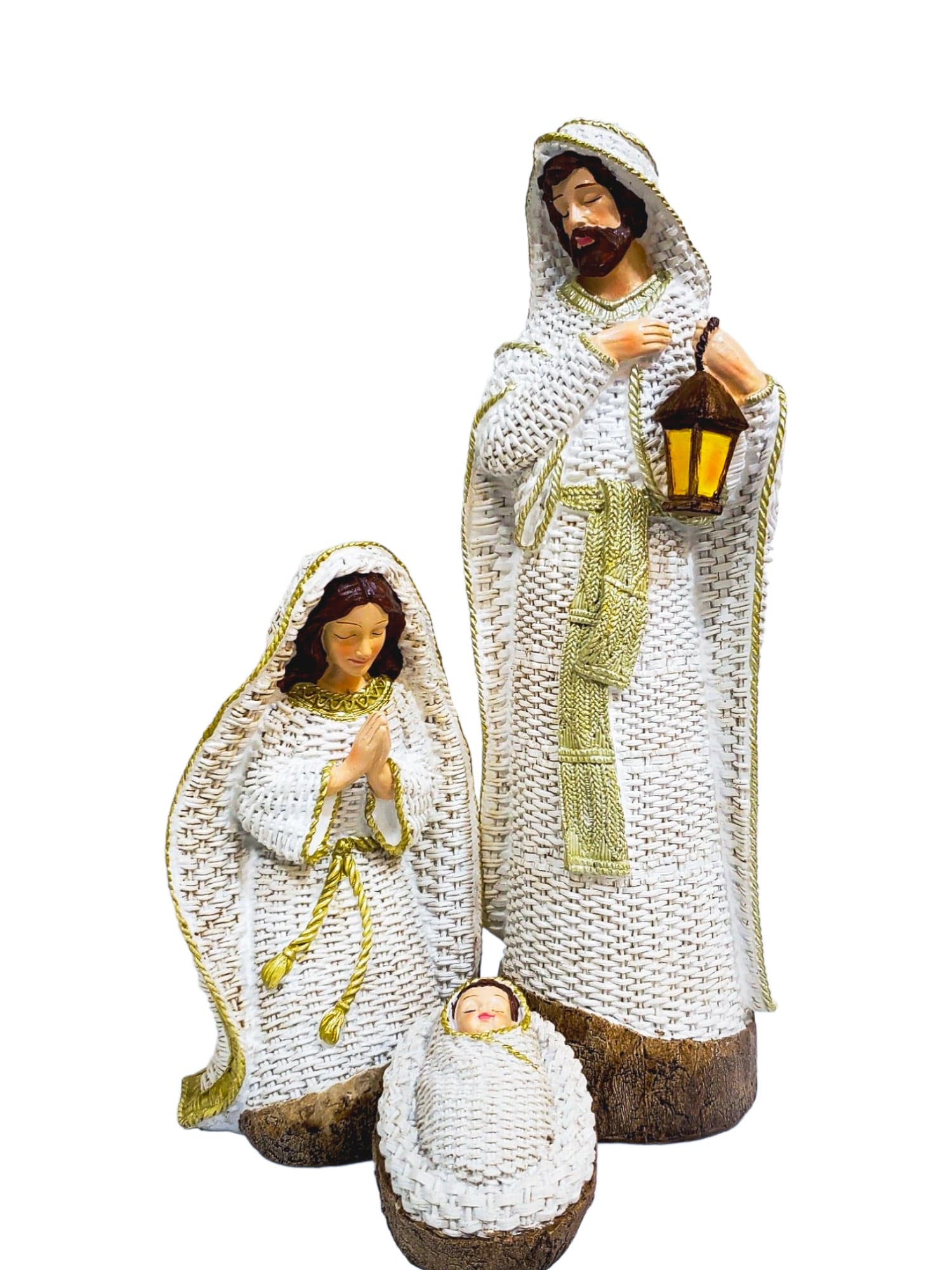 Sagrada Família em Resina com Vestes Brancas 3 Peças-TerraCotta Arte Sacra