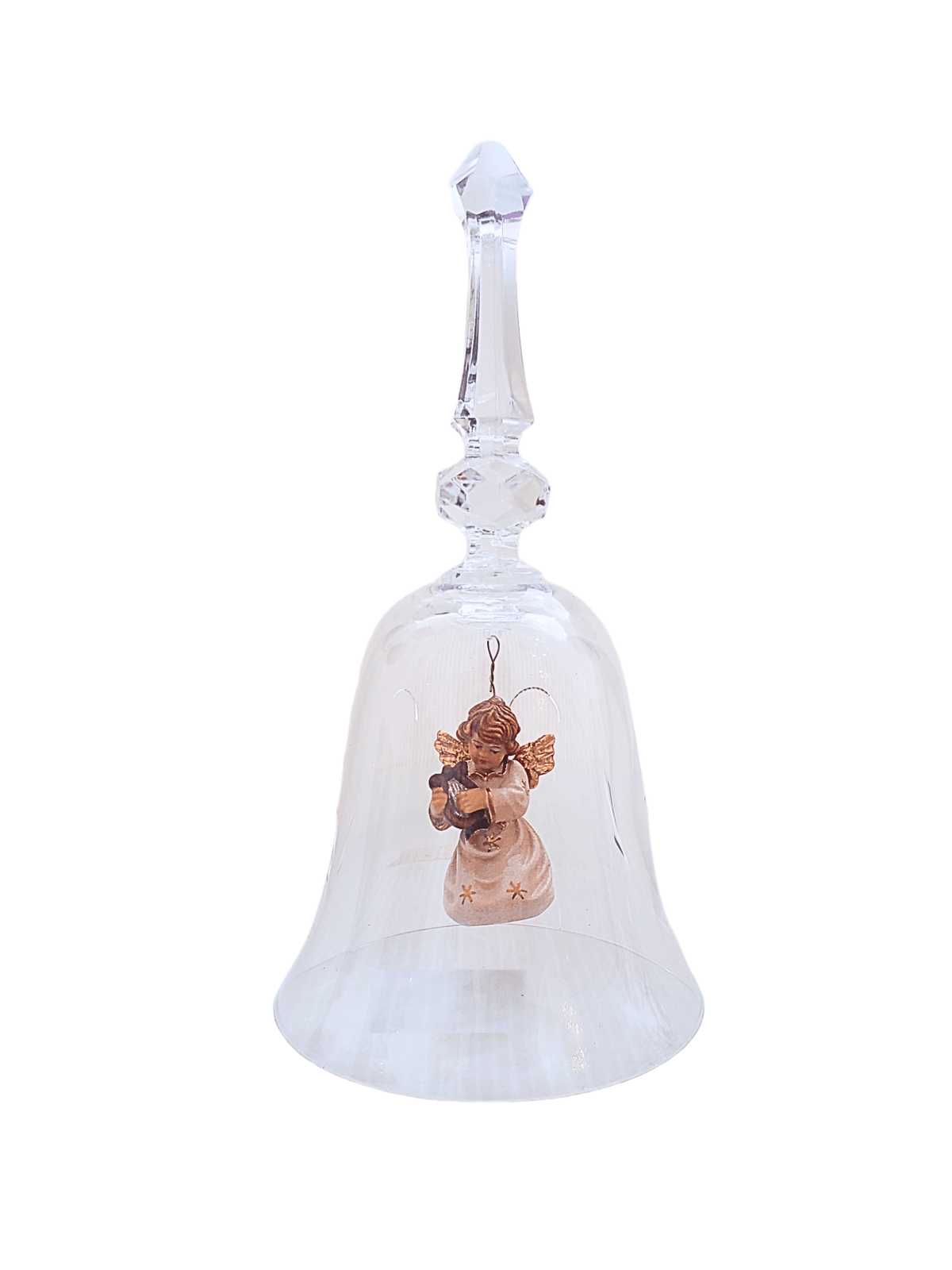 Sino Italiano de Cristal com Anjo com Arpa em Madeira-TerraCotta Arte Sacra