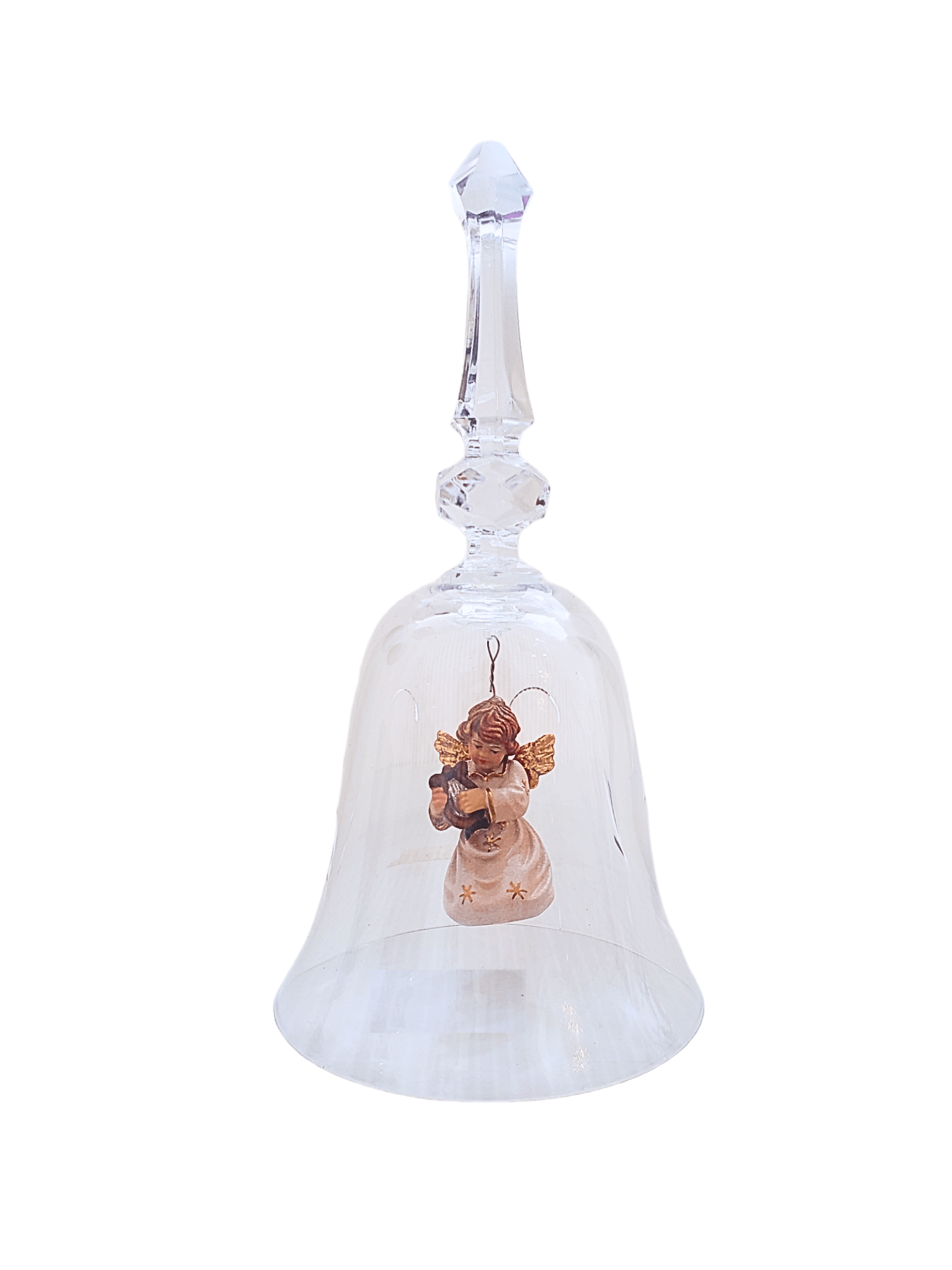 Sino Italiano de Cristal com Anjo com Arpa em Madeira-TerraCotta Arte Sacra