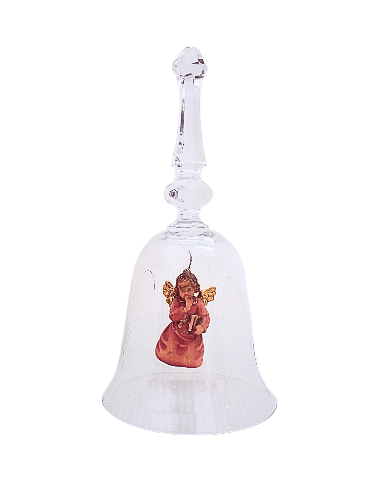 Sino Italiano de Cristal com Anjo com Livro e Veste Salmão em Madeira-TerraCotta Arte Sacra
