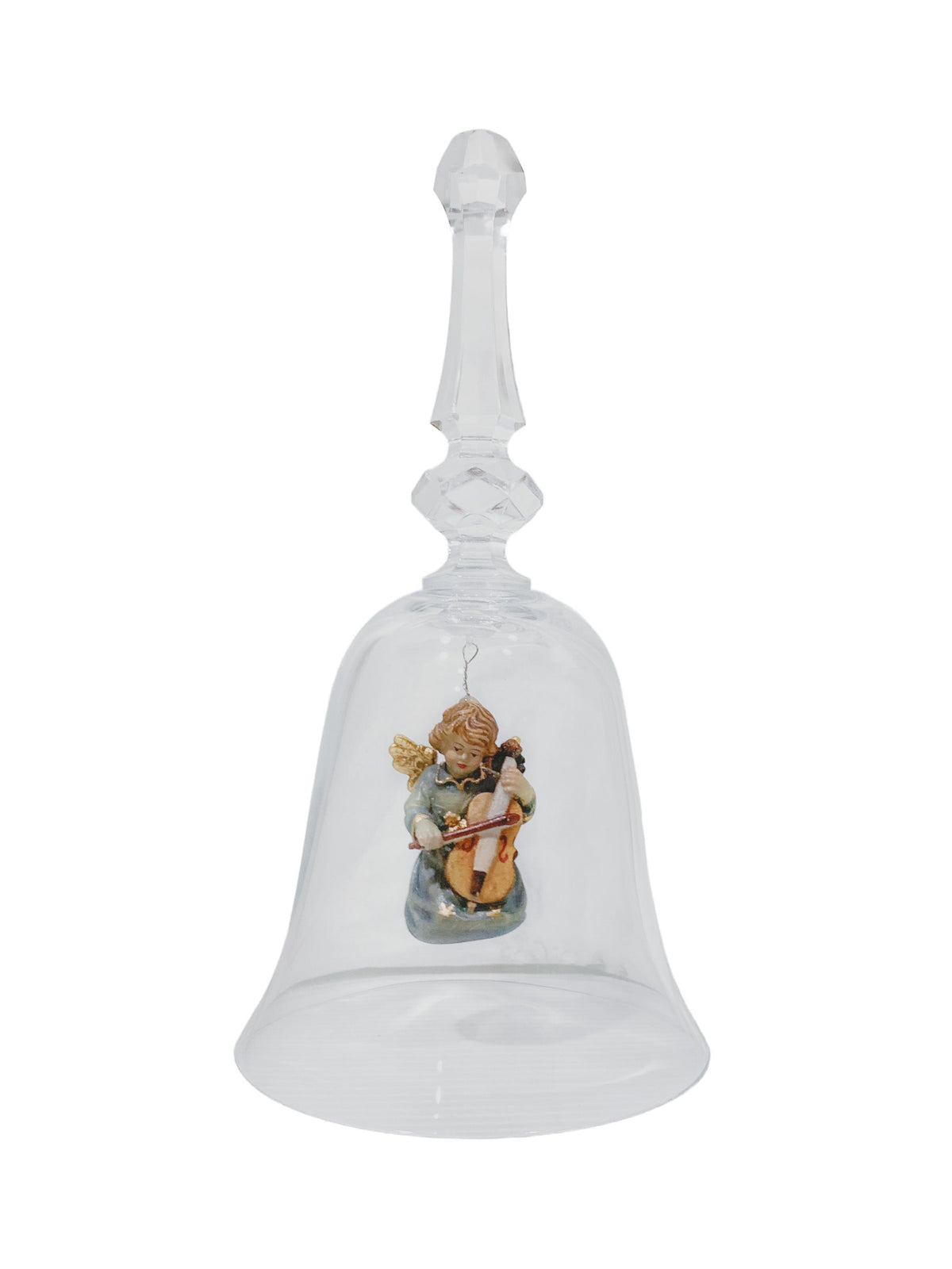 Sino de Cristal Italiano e Anjo em Madeira 18 cm-TerraCotta Arte Sacra