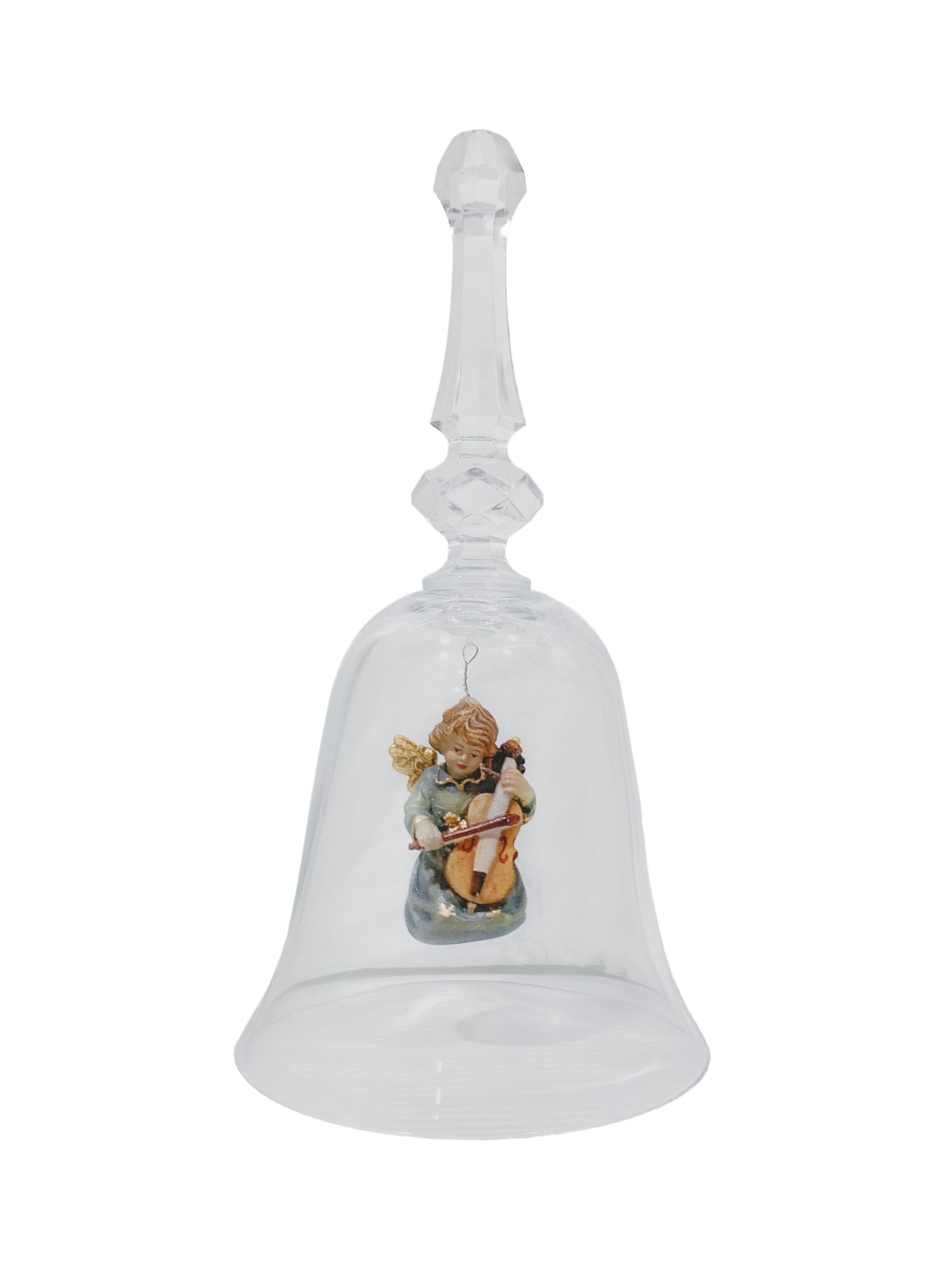 Sino de Cristal Italiano e Anjo em Madeira 18 cm-TerraCotta Arte Sacra