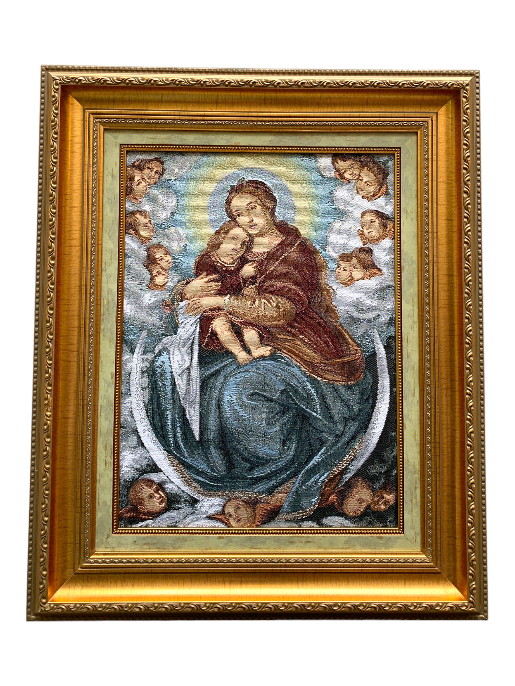 Tapeçaria Italiana de Nossa Senhora com Jesus-TerraCotta Arte Sacra