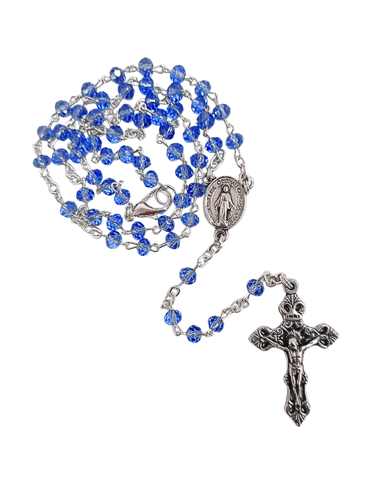Terço Colar Italiano de Cristal Azul 4 mm-TerraCotta Arte Sacra