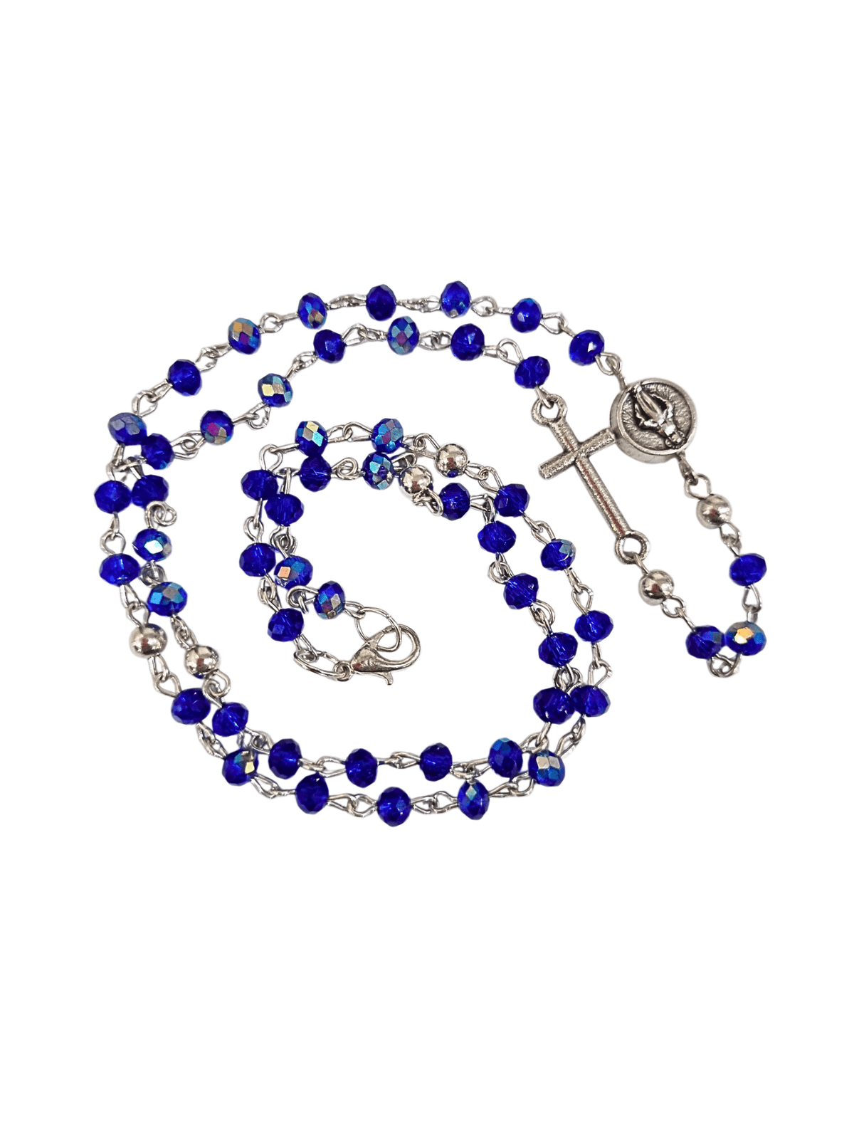 Terço Colar Italiano de Cristal Azul 4 mm-TerraCotta Arte Sacra