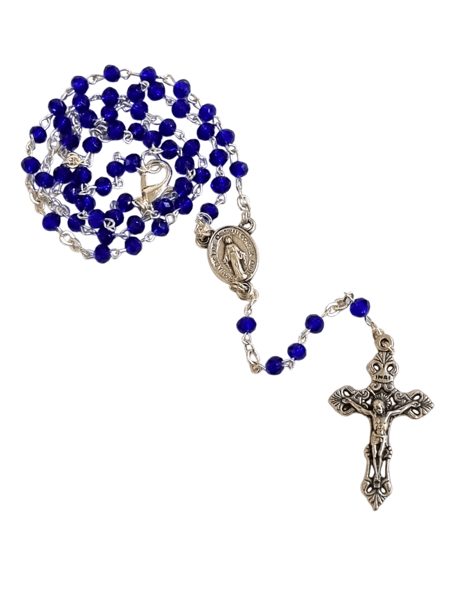 Terço Colar Italiano de Cristal Azul Royal 4 mm-TerraCotta Arte Sacra