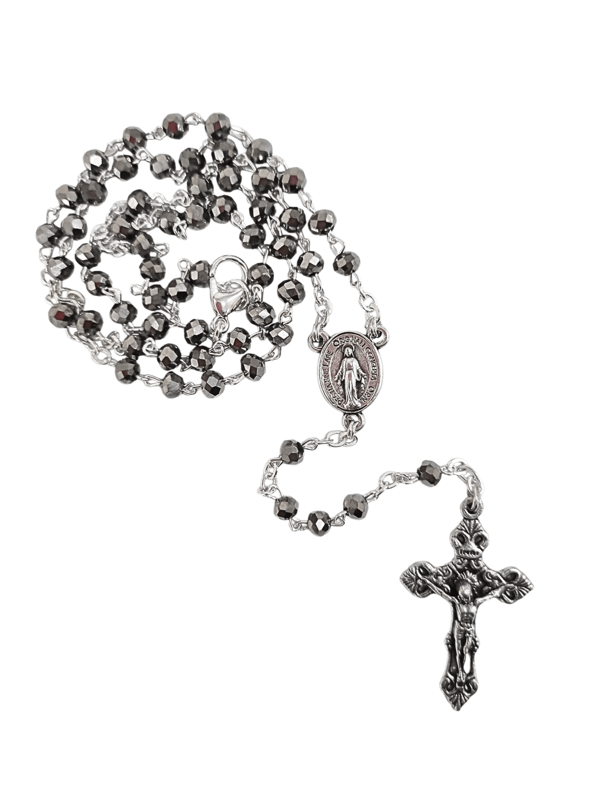 Terço Colar Italiano de Cristal Cinza 4 mm-TerraCotta Arte Sacra