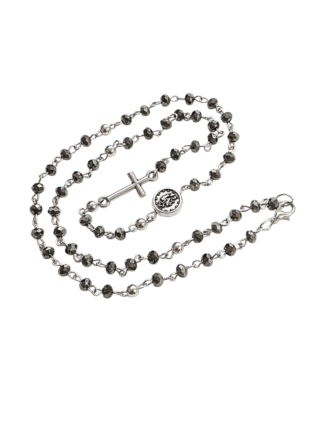 Terço Colar Italiano de Cristal Cinza 4 mm-TerraCotta Arte Sacra