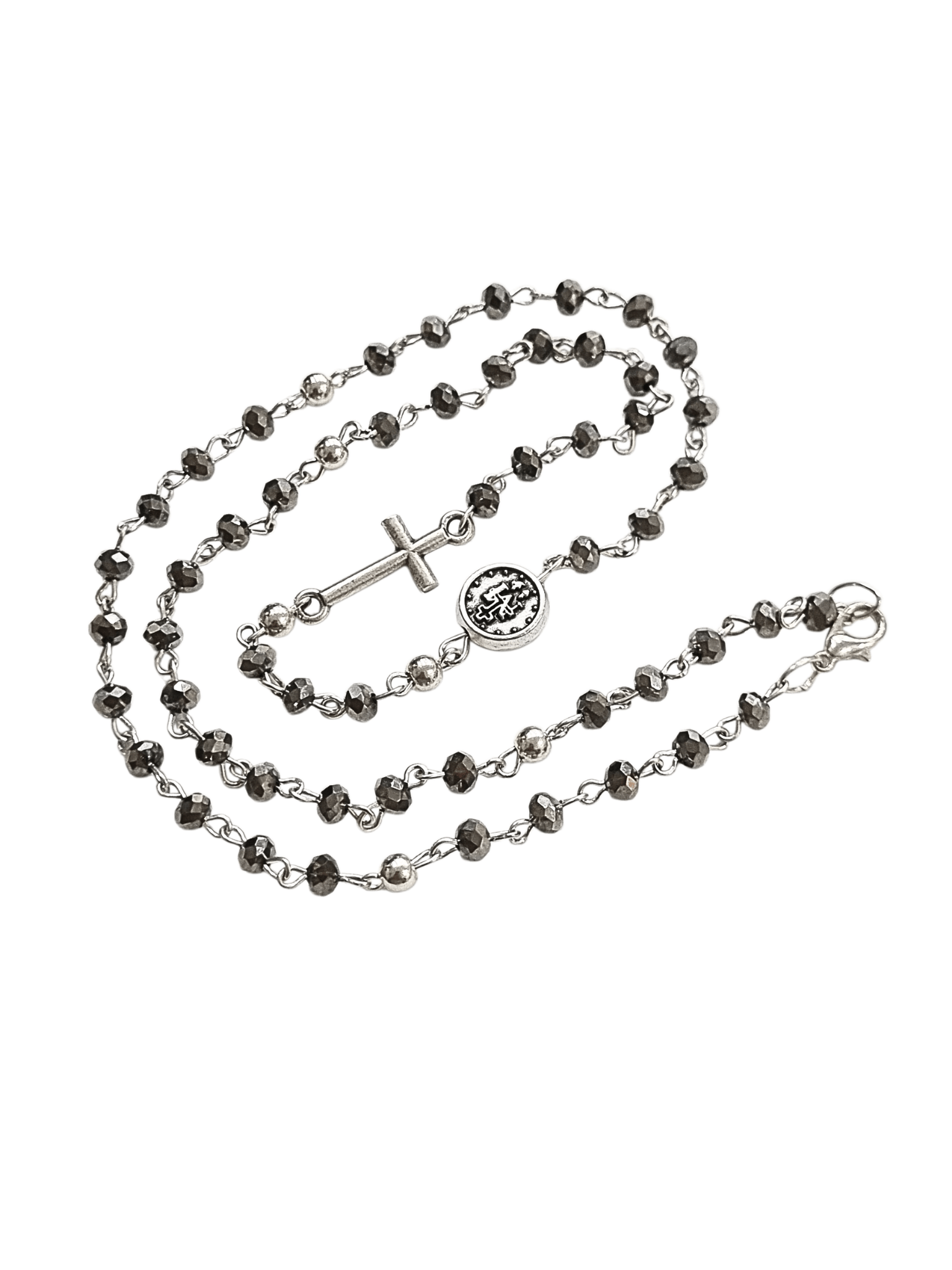 Terço Colar Italiano de Cristal Cinza 4 mm-TerraCotta Arte Sacra
