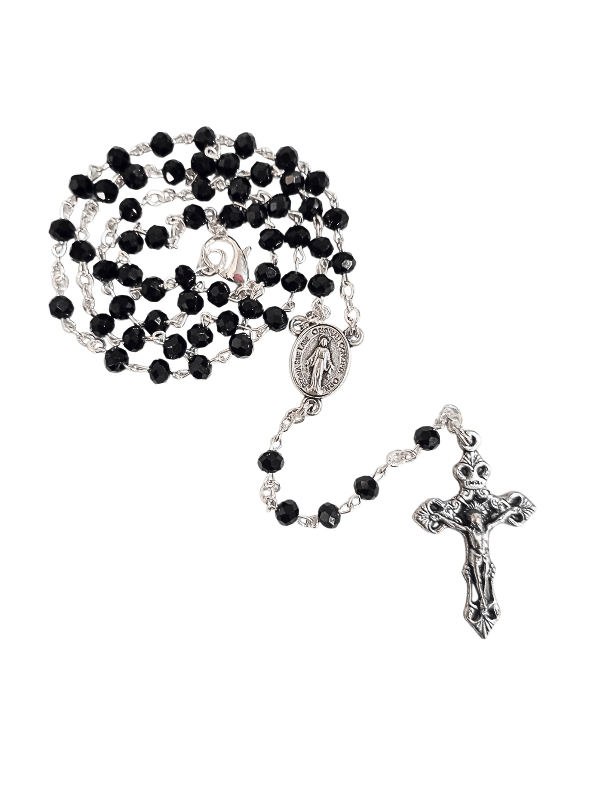 Terço Colar Italiano de Cristal Preto 4 mm-TerraCotta Arte Sacra