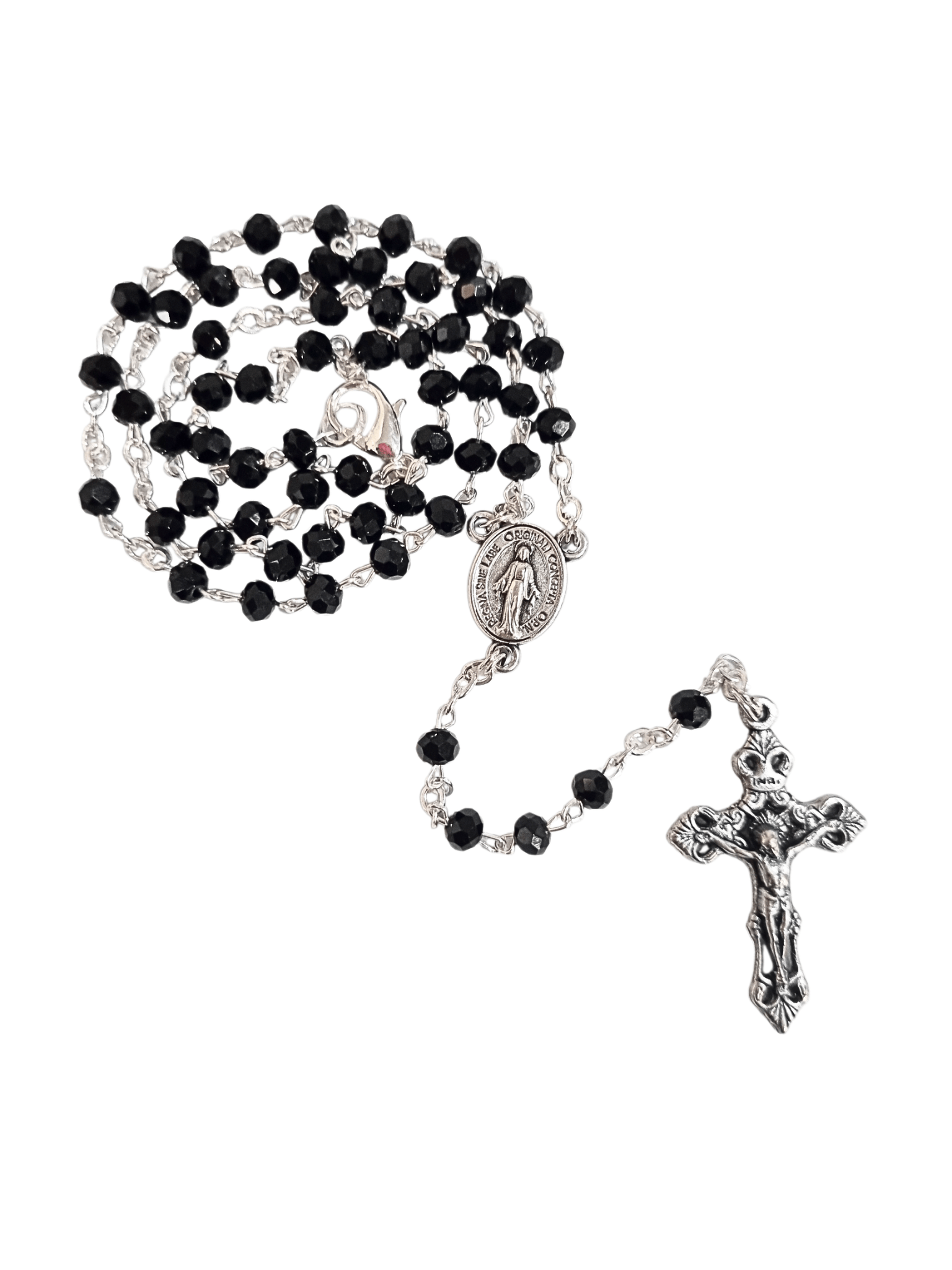 Terço Colar Italiano de Cristal Preto 4 mm-TerraCotta Arte Sacra