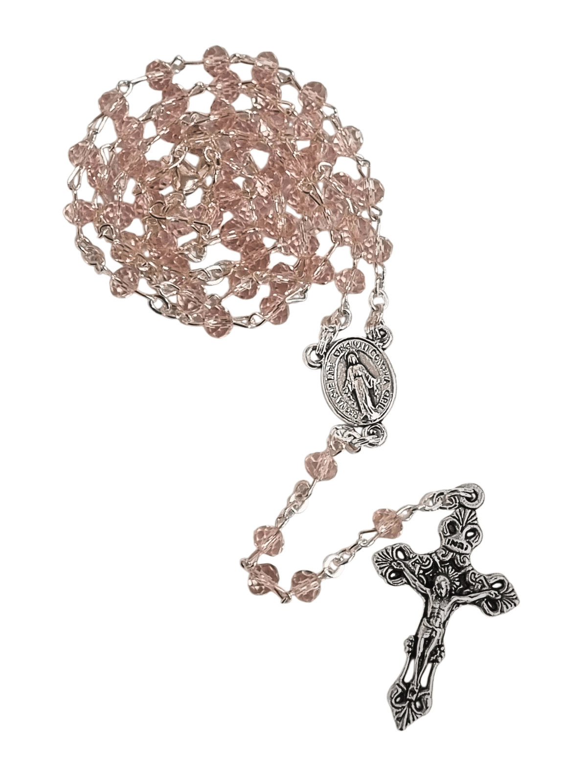 Terço Colar Italiano de Cristal Rosa 4 mm-TerraCotta Arte Sacra