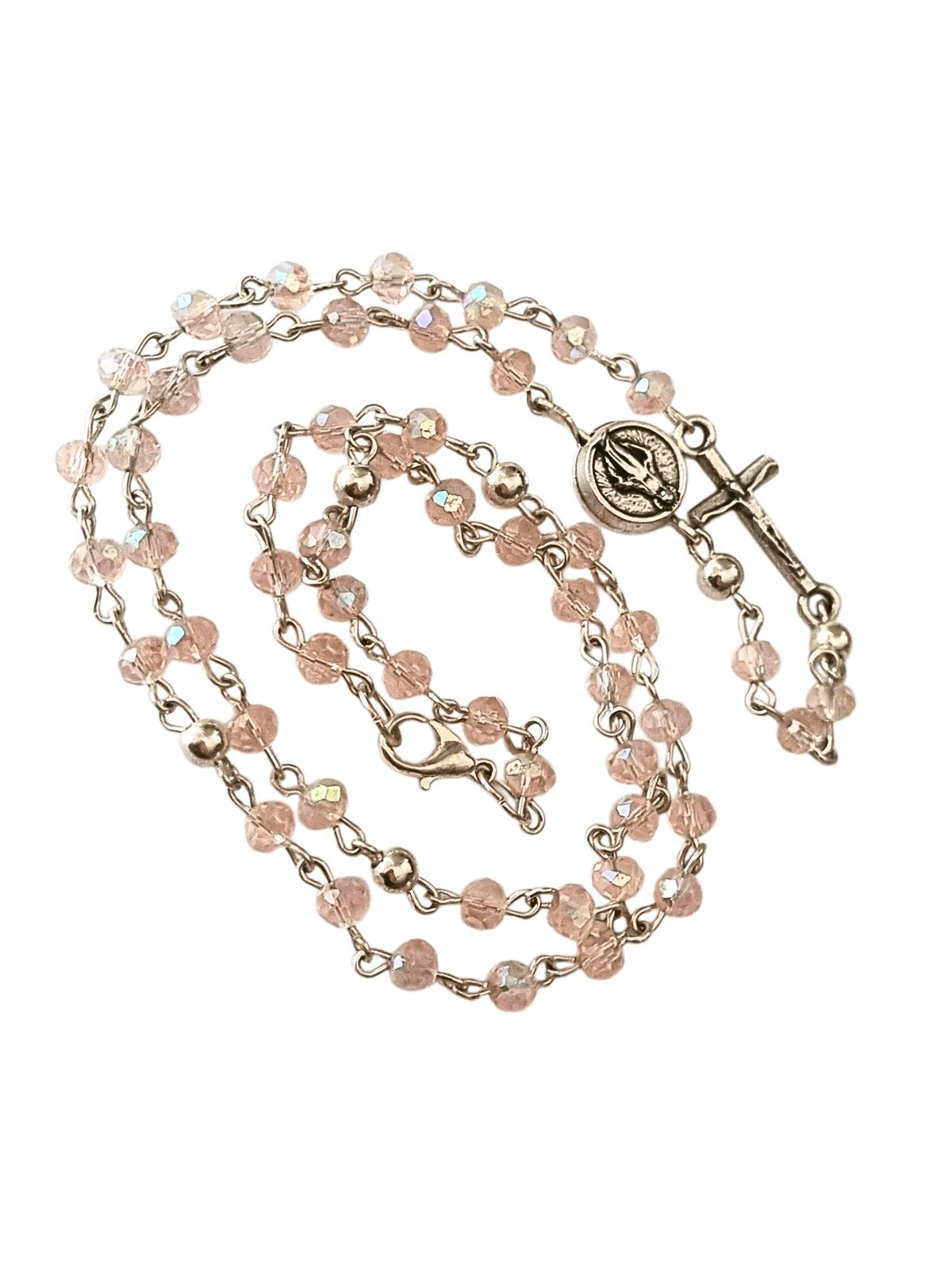 Terço Colar Italiano de Cristal Rosa 4 mm-TerraCotta Arte Sacra