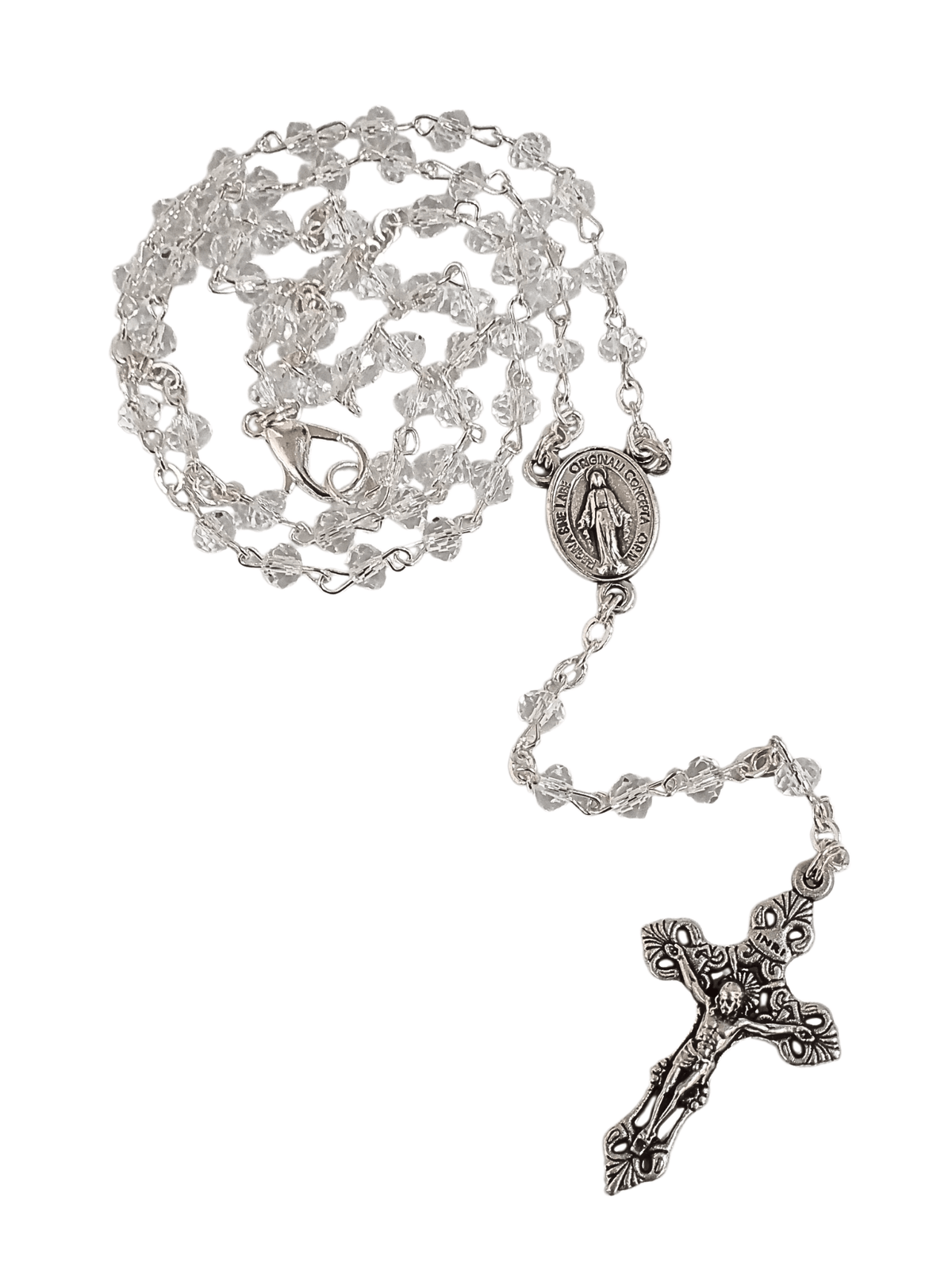 Terço Colar Italiano de Cristal Transparente 4 mm-TerraCotta Arte Sacra